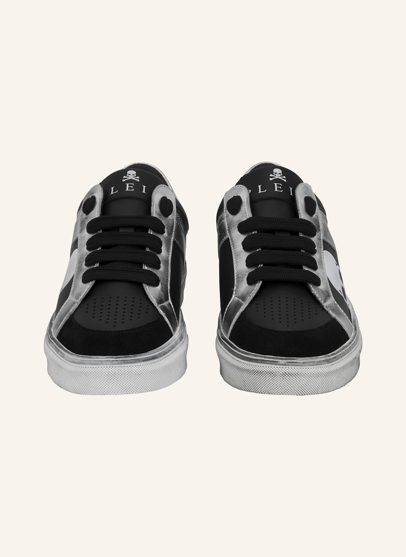 PHILIPP PLEIN Lo-Top Turnschuhe RETROKICKZ: SCHWARZ/ SILBER