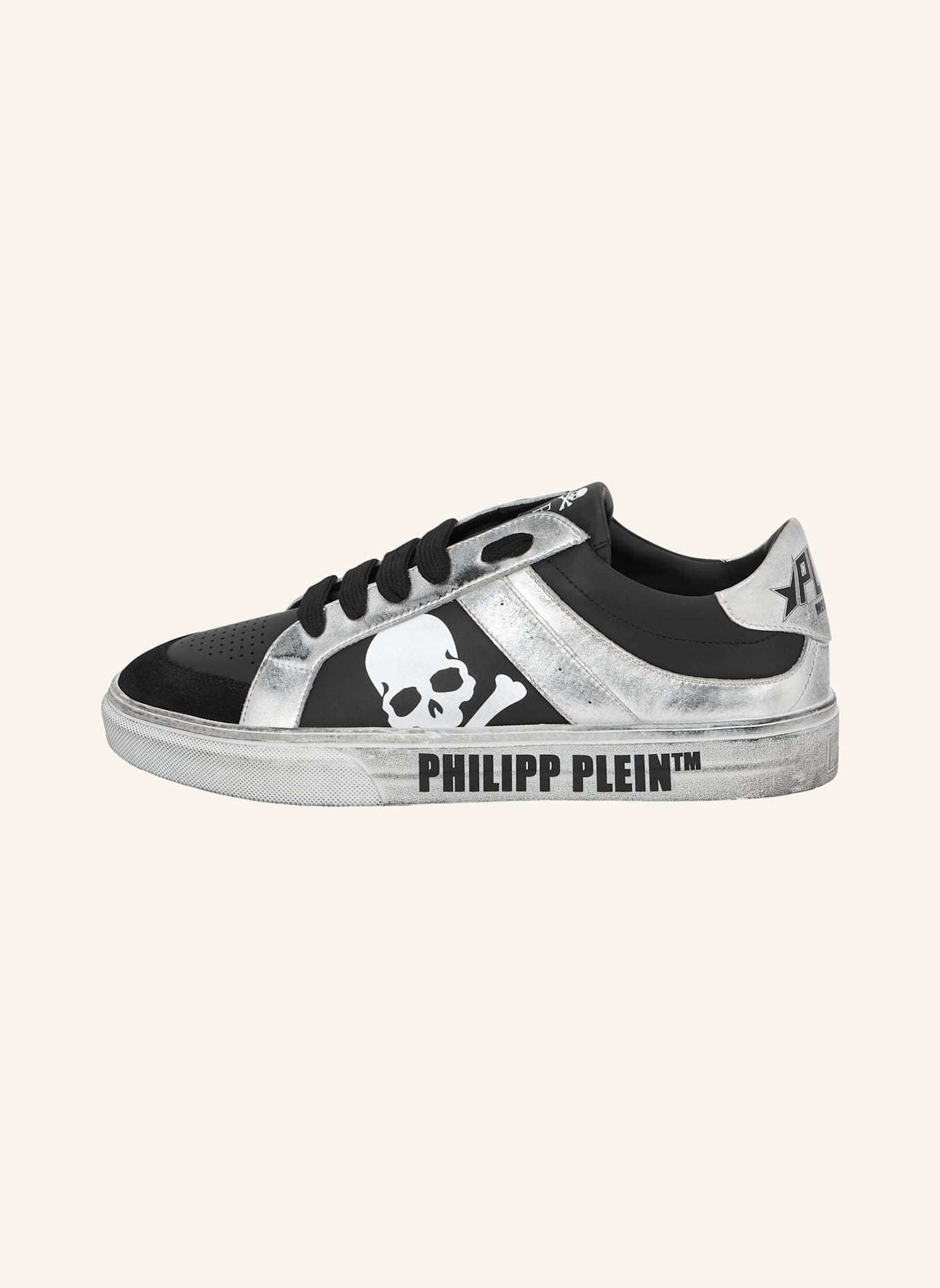 PHILIPP PLEIN Lo-Top Turnschuhe RETROKICKZ: SCHWARZ/ SILBER