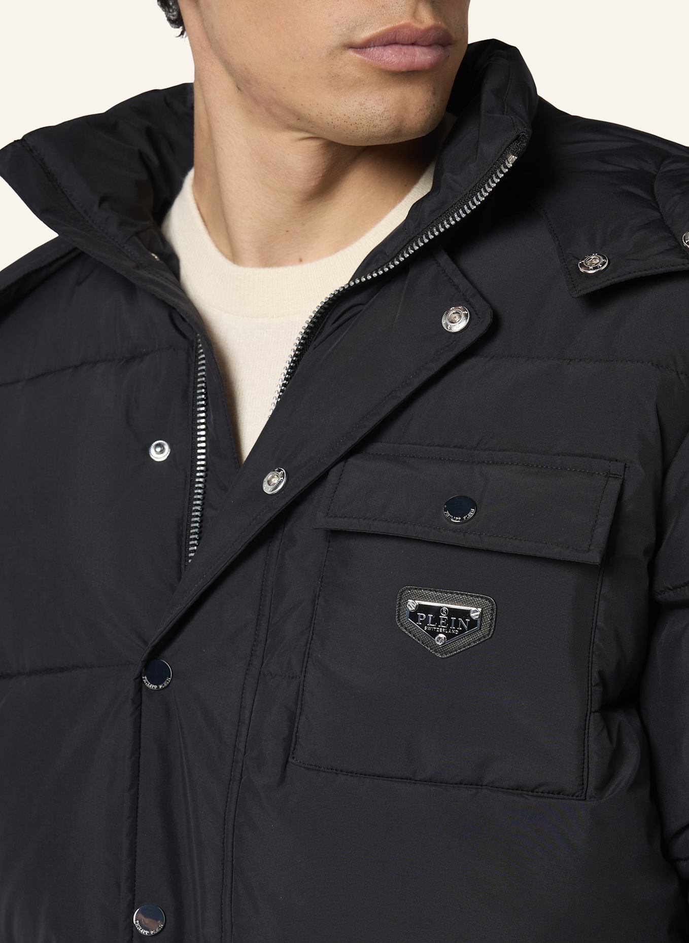 PHILIPP PLEIN Nylon Jacke GOTHIC PLEIN: SCHWARZ