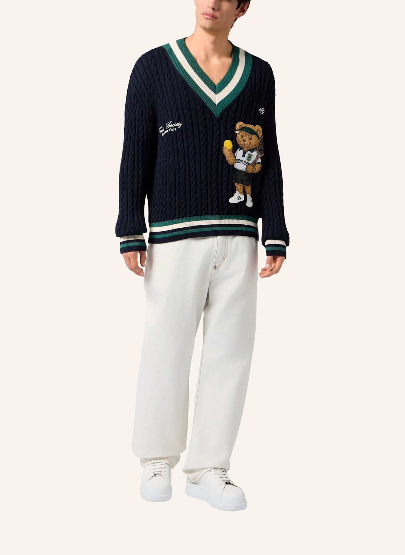 PHILIPP PLEIN PHILIPP PLEIN V-Neck Pullover Plein Tennis: DUNKELBLAU