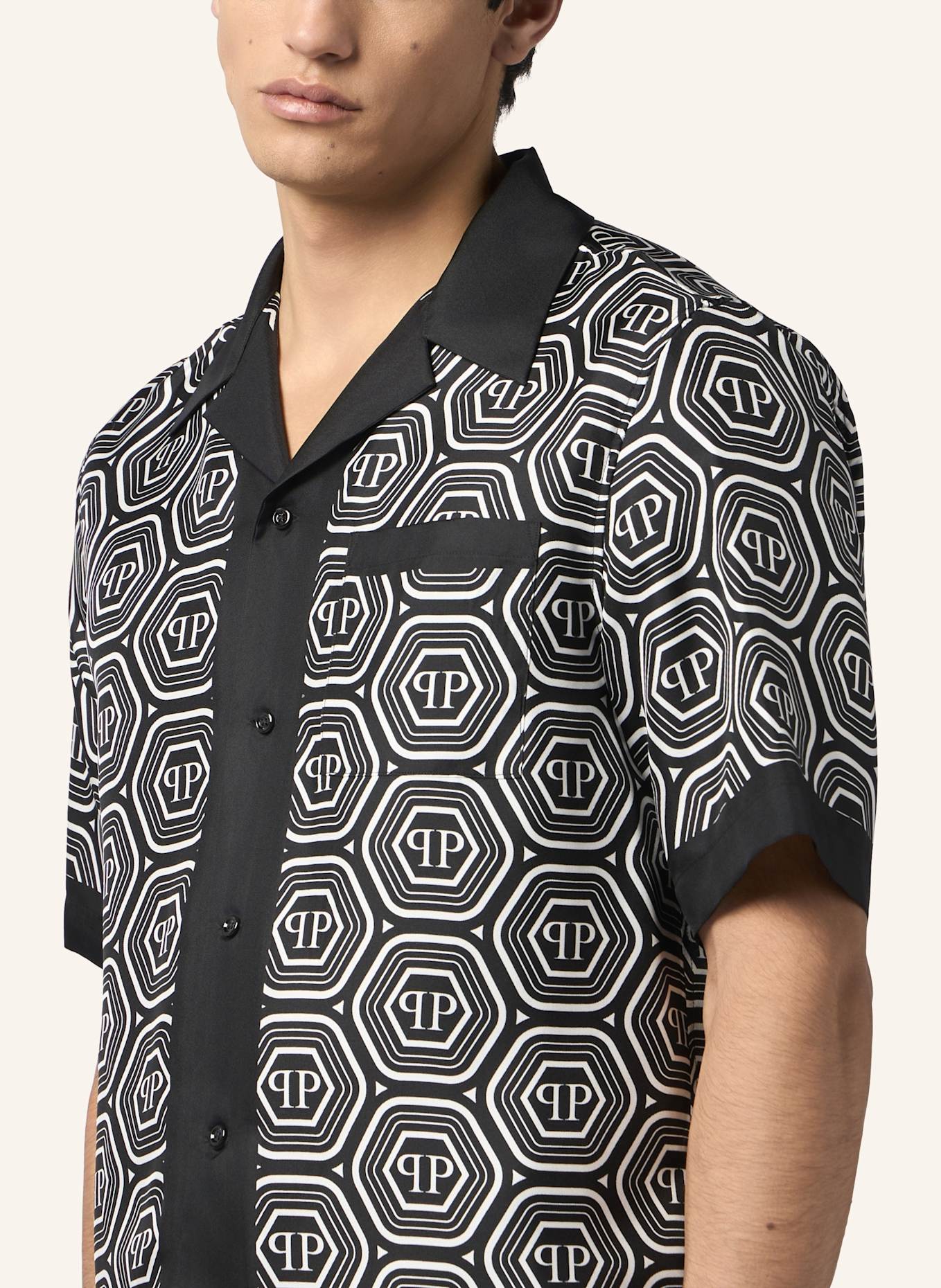 PHILIPP PLEIN PHILIPP PLEIN Silk Bowling Shirt Monogram 70's: SCHWARZ