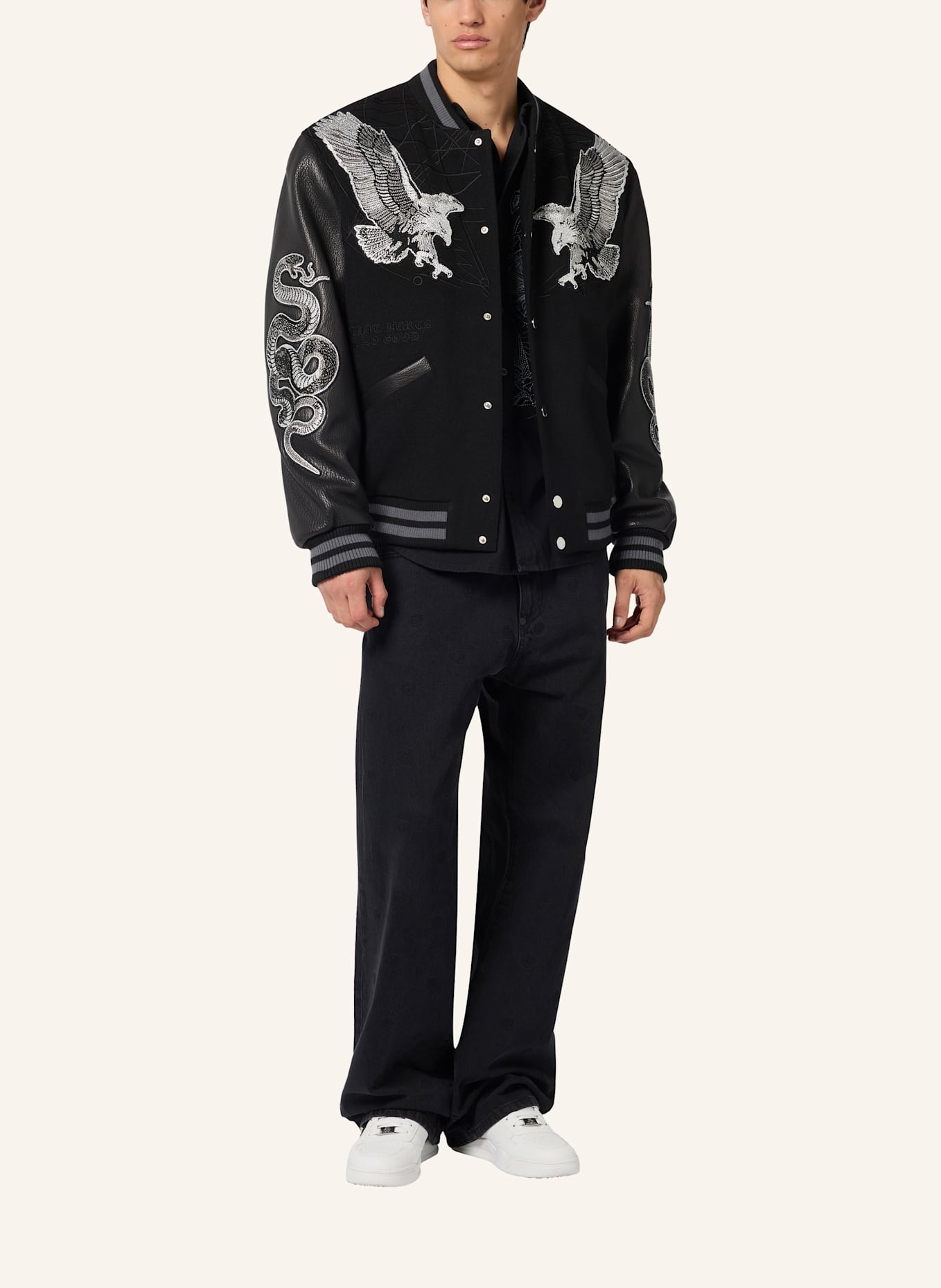 PHILIPP PLEIN PHILIPP PLEIN Composed Varsity Bomber Tattoo Strass: SCHWARZ