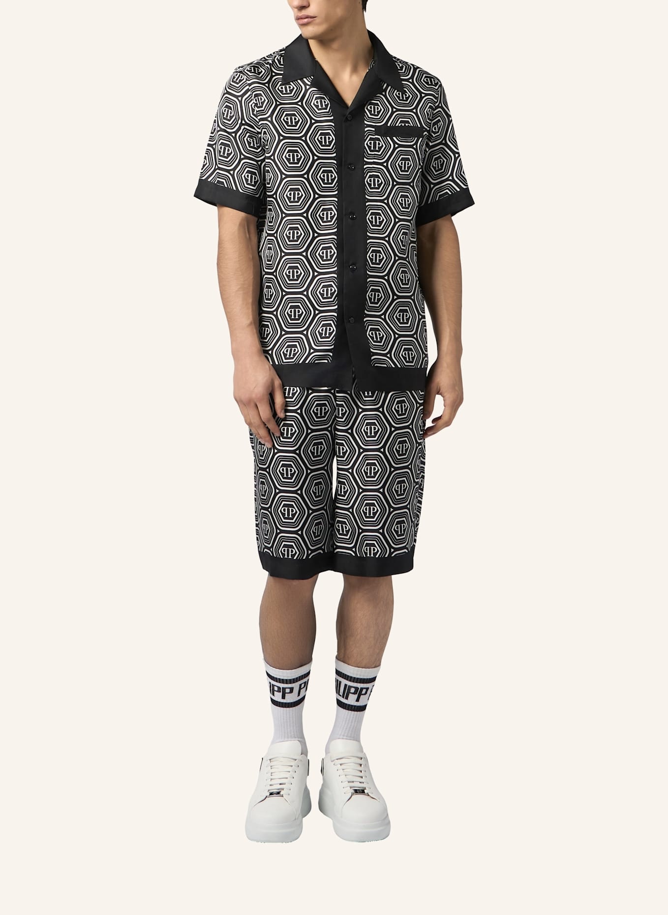 PHILIPP PLEIN PHILIPP PLEIN Silk Bowling Shirt Monogram 70's: SCHWARZ
