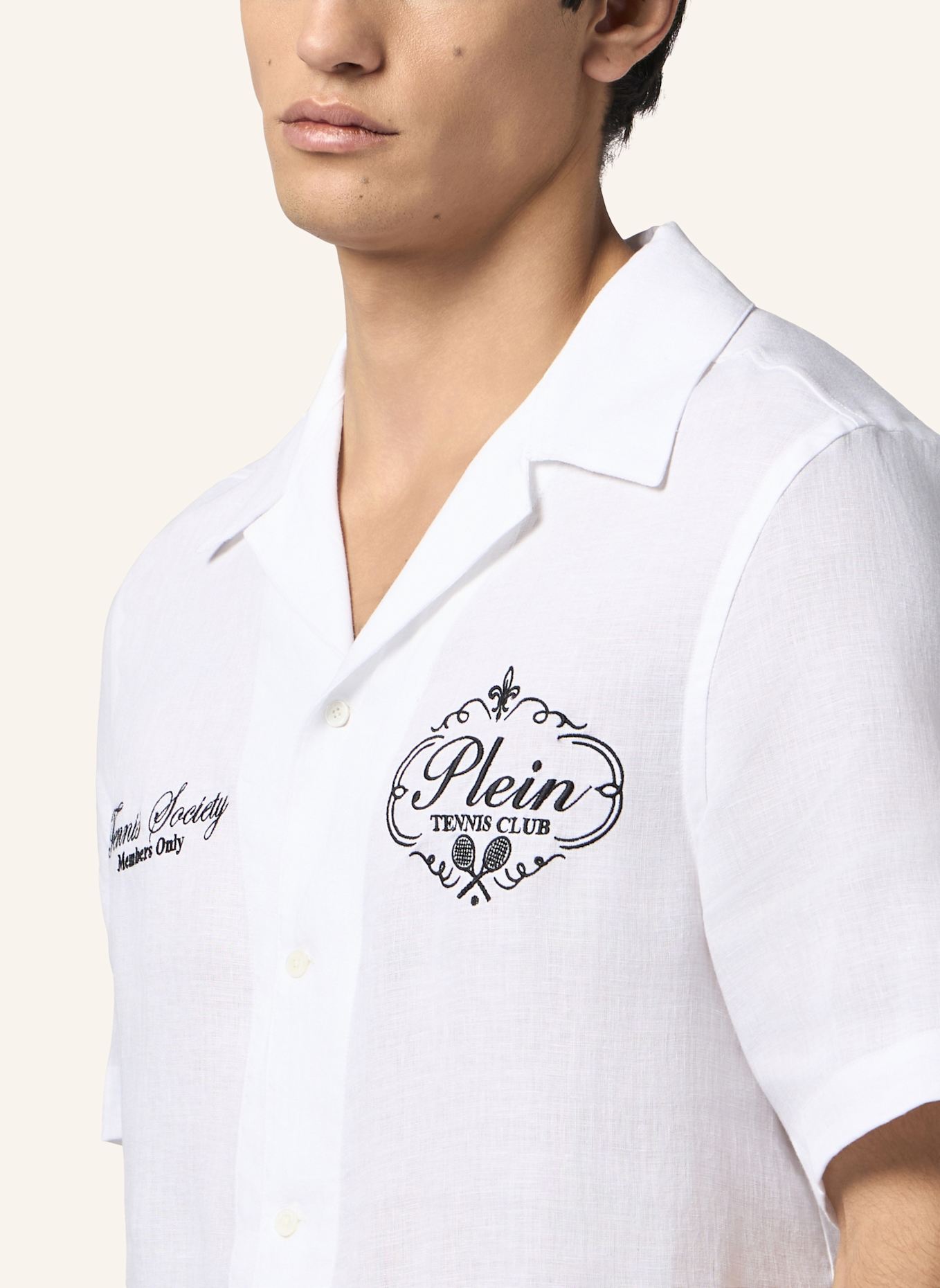 PHILIPP PLEIN PHILIPP PLEIN Linen Bowling Shirt Tennis Club: WEISS