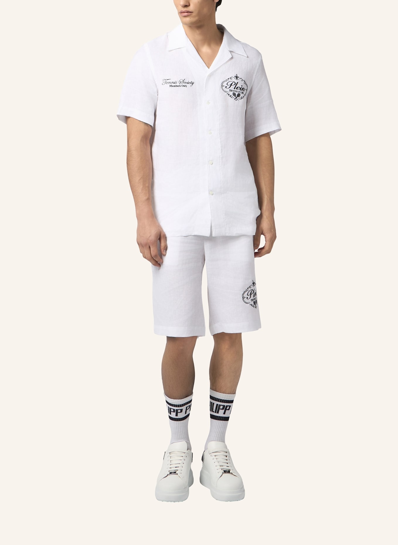 PHILIPP PLEIN PHILIPP PLEIN Linen Bowling Shirt Tennis Club: WEISS