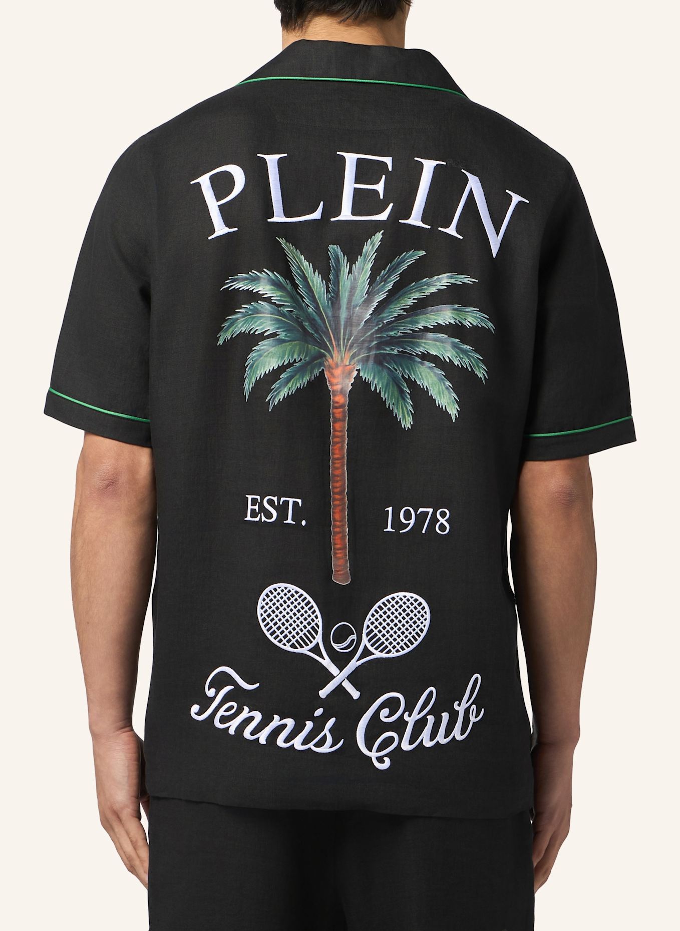 PHILIPP PLEIN PHILIPP PLEIN Linen Bowling Shirt Plein Tennis: SCHWARZ