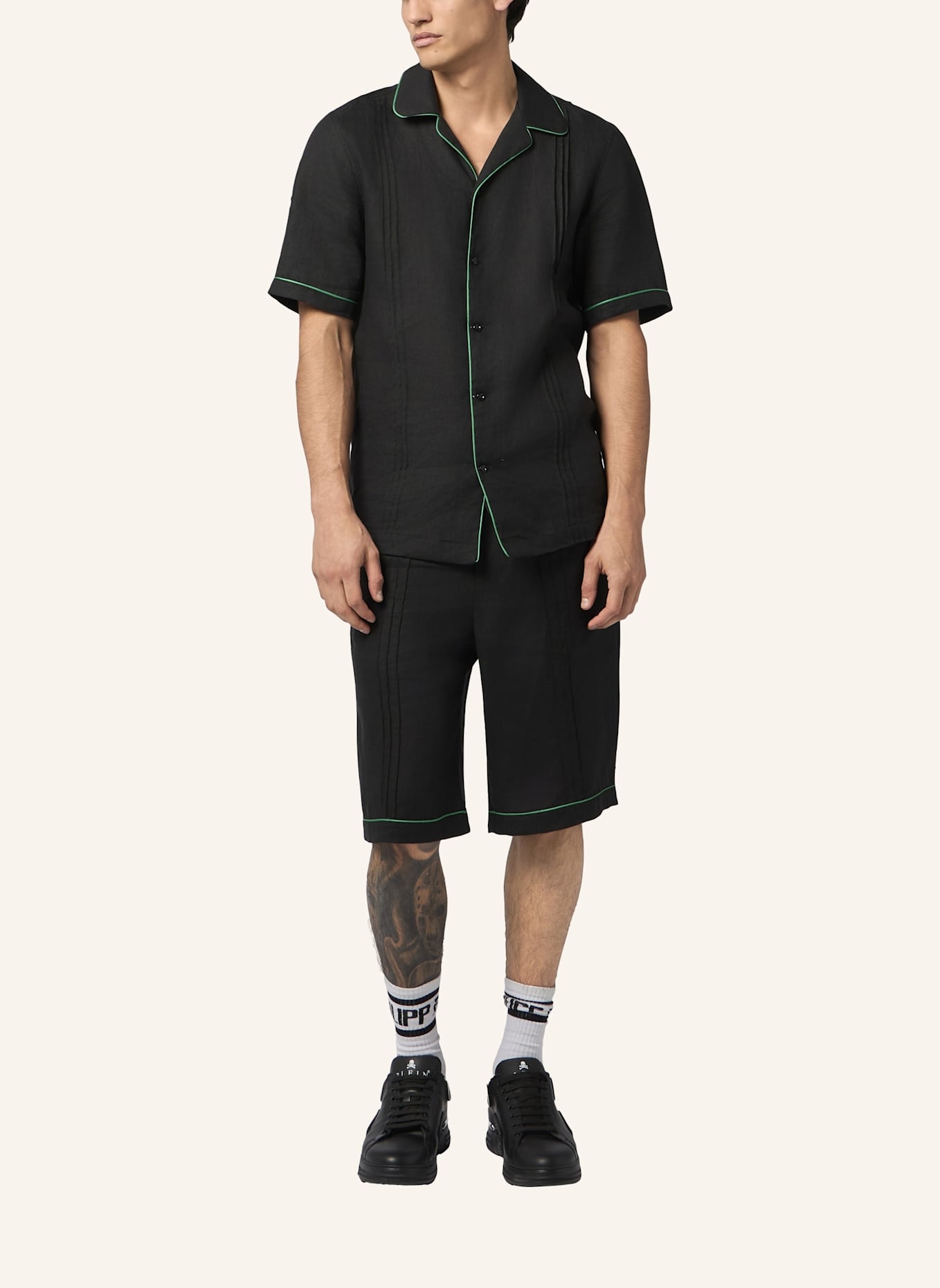 PHILIPP PLEIN PHILIPP PLEIN Linen Bowling Shirt Plein Tennis: SCHWARZ