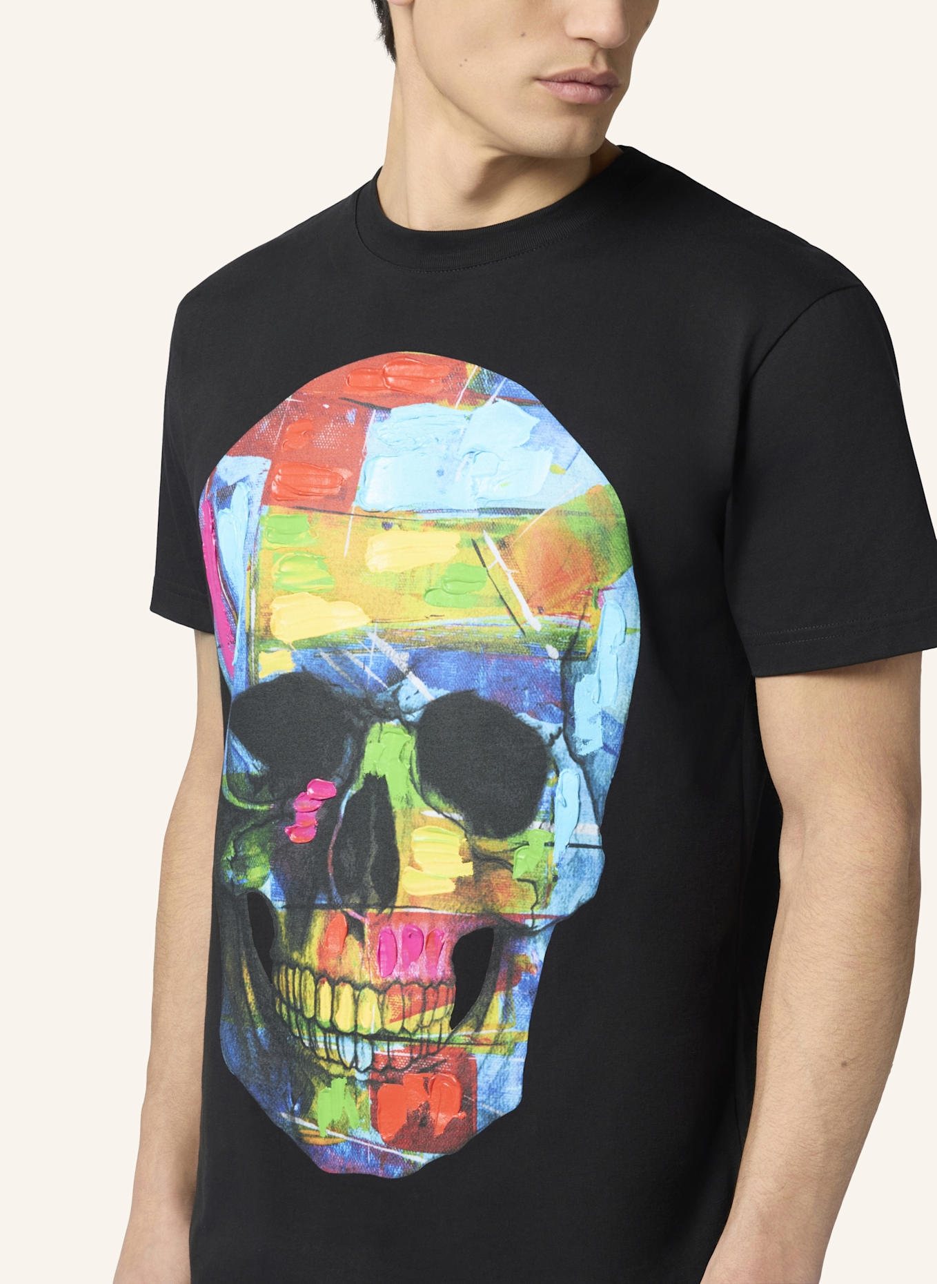 PHILIPP PLEIN PHILIPP PLEIN Round Neck T-Shirt Painted Skull: SCHWARZ