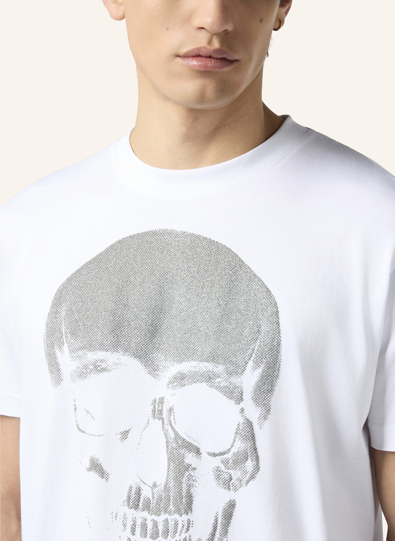 PHILIPP PLEIN PHILIPP PLEIN Round Neck T-Shirt Glitter Skull: WEISS