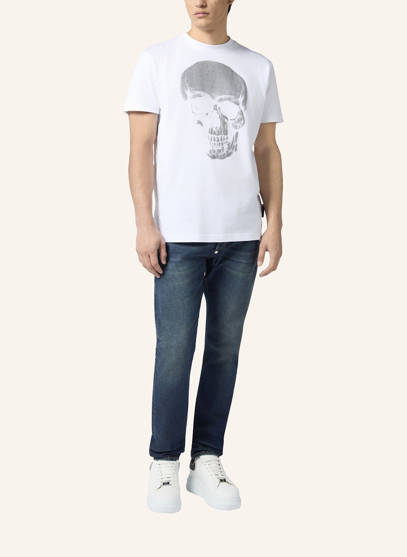 PHILIPP PLEIN PHILIPP PLEIN Round Neck T-Shirt Glitter Skull: WEISS
