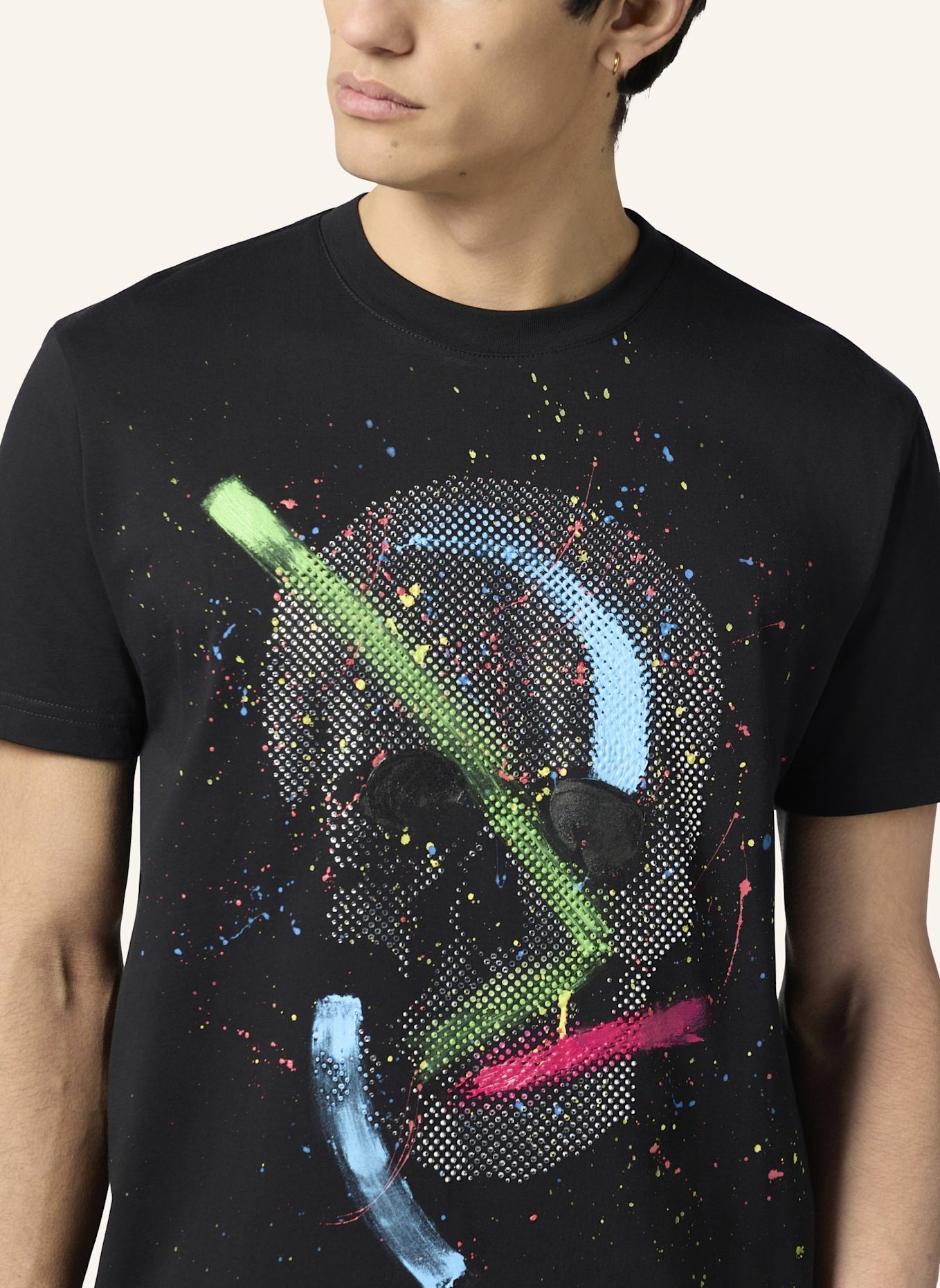 PHILIPP PLEIN PHILIPP PLEIN Round Neck T-Shirt Paint Splash Skull: SCHWARZ