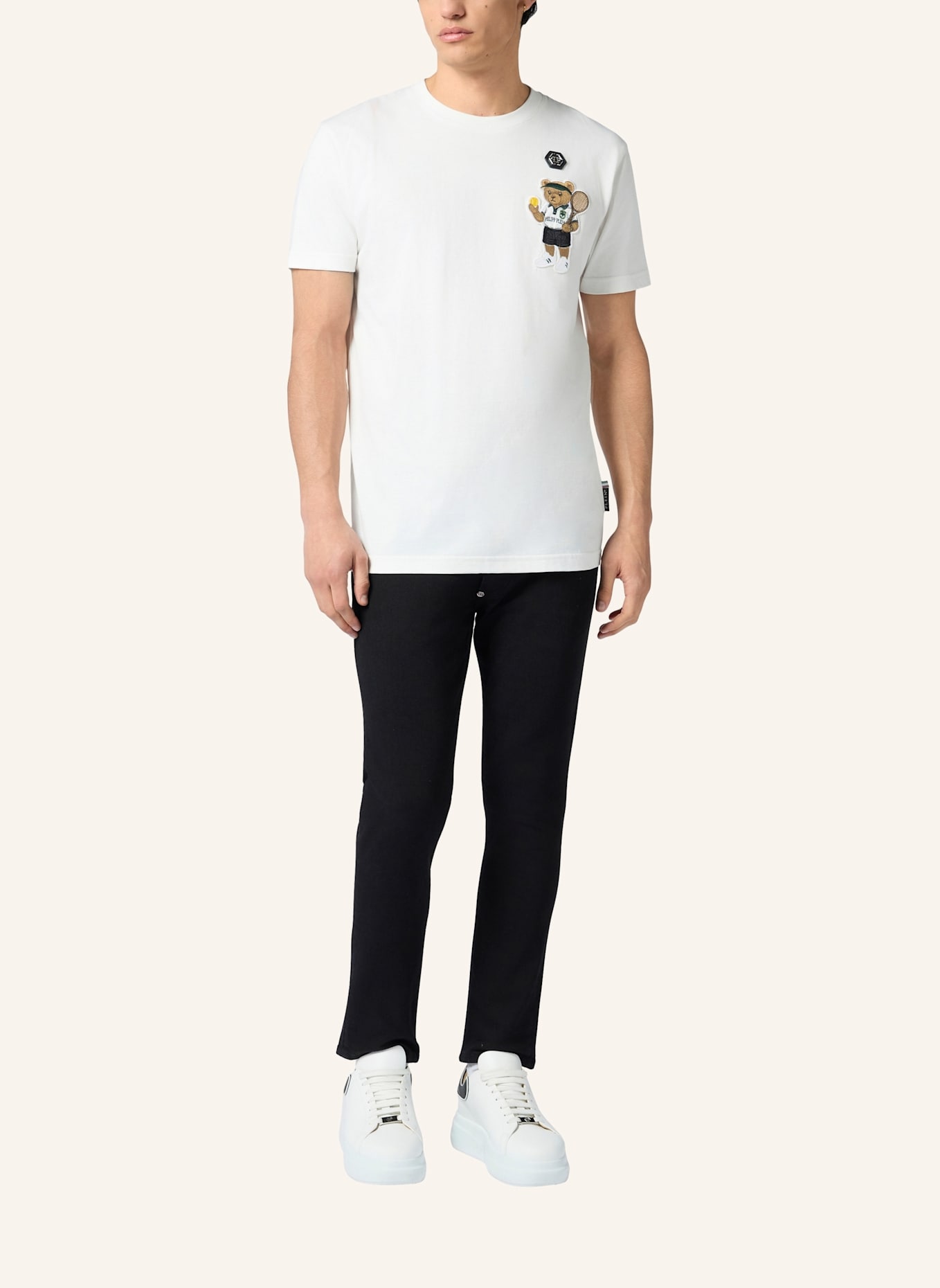 PHILIPP PLEIN PHILIPP PLEIN Round Neck T-Shirt Teddy Tennis Patch: SCHWARZ