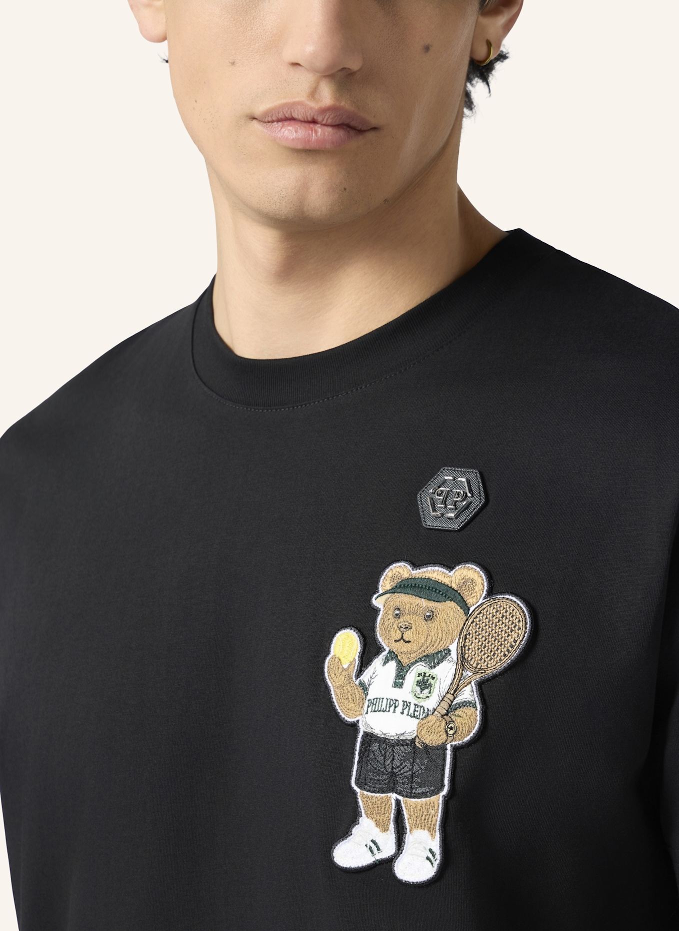 PHILIPP PLEIN PHILIPP PLEIN Round Neck T-Shirt Teddy Tennis Patch: SCHWARZ