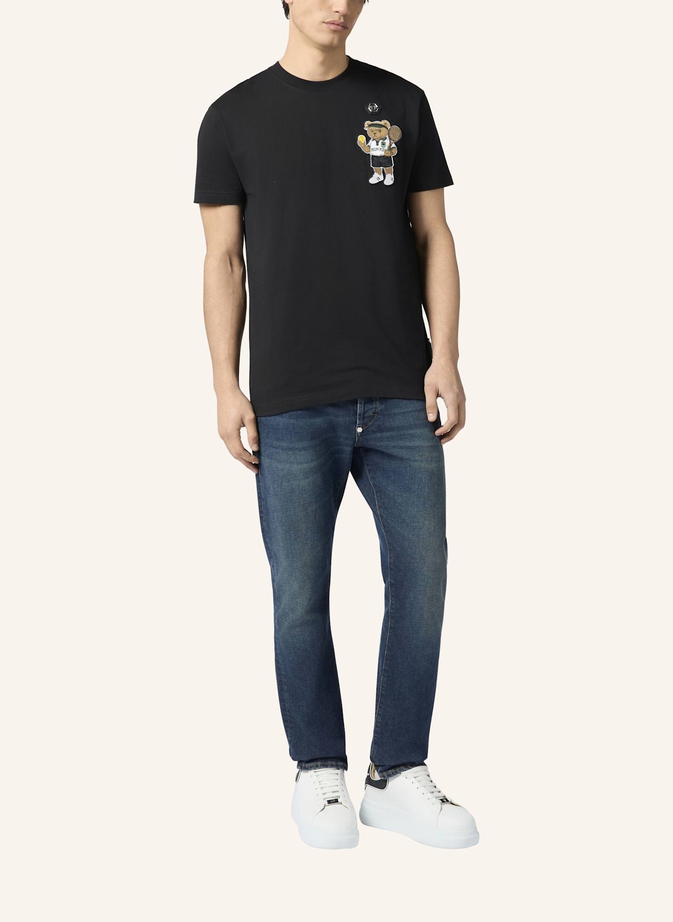 PHILIPP PLEIN PHILIPP PLEIN Round Neck T-Shirt Teddy Tennis Patch: SCHWARZ