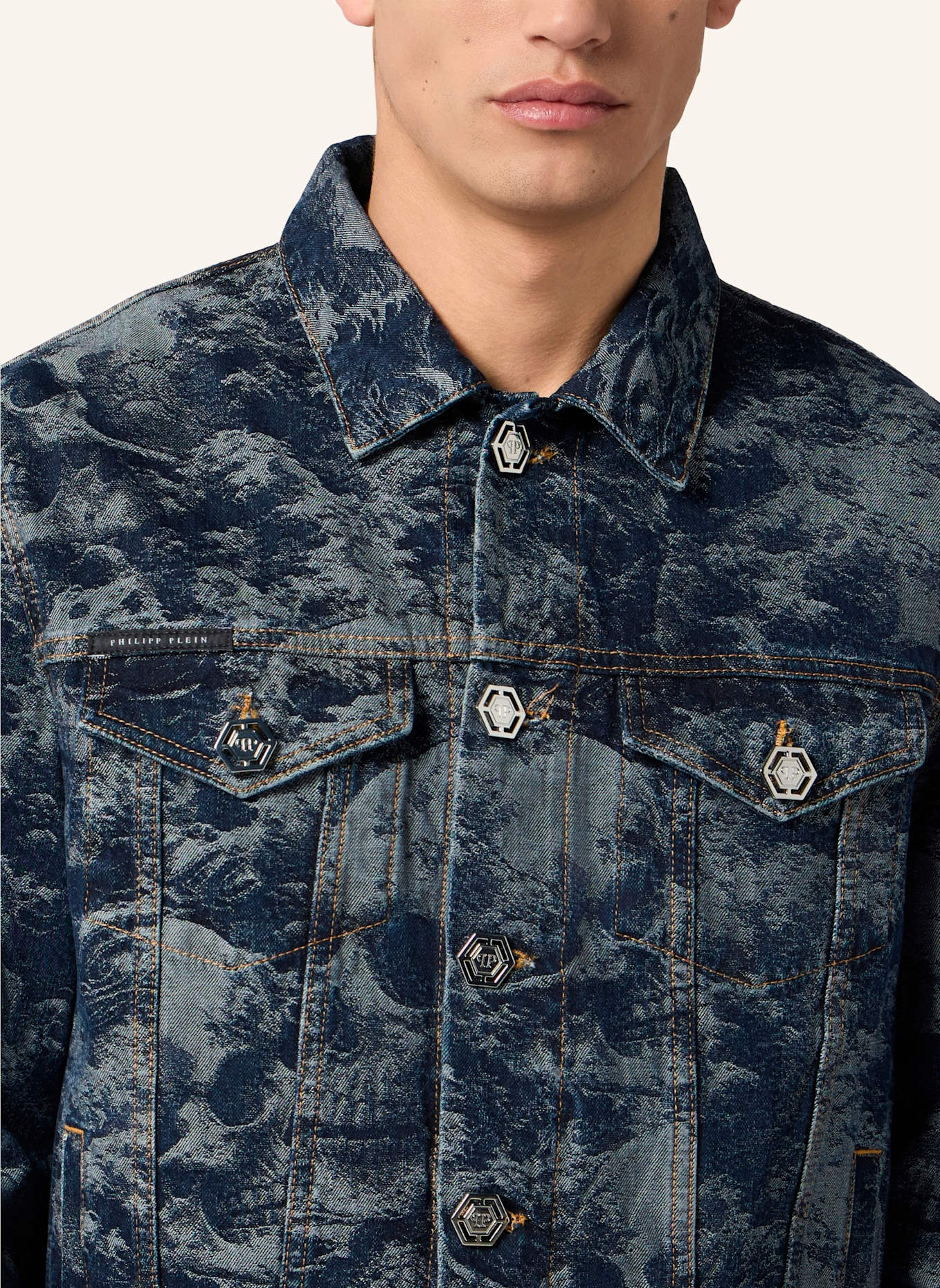 PHILIPP PLEIN PHILIPP PLEIN Trucker Jacket All-Over Skull Skull: BLAU