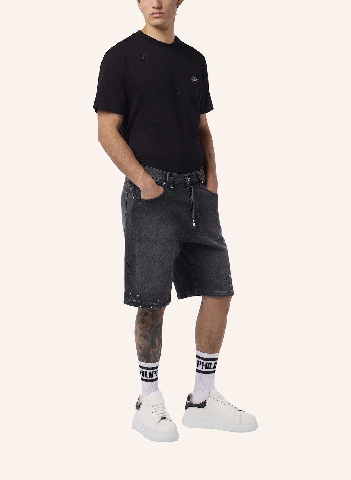 PHILIPP PLEIN PHILIPP PLEIN Denim Shorts Paint: SCHWARZ