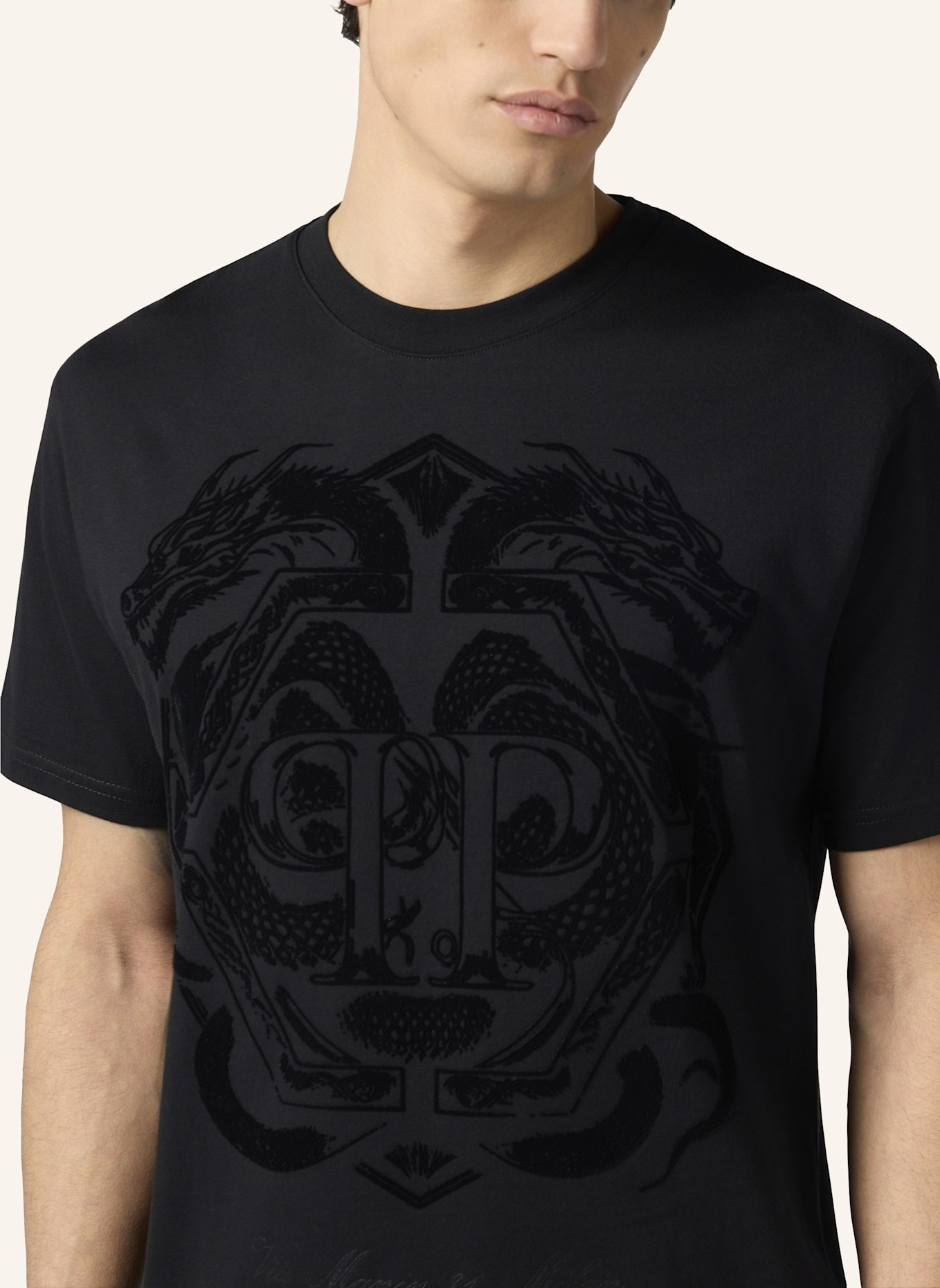 PHILIPP PLEIN PHILIPP PLEIN Printed Round Neck T-Shirt Dragon: SCHWARZ