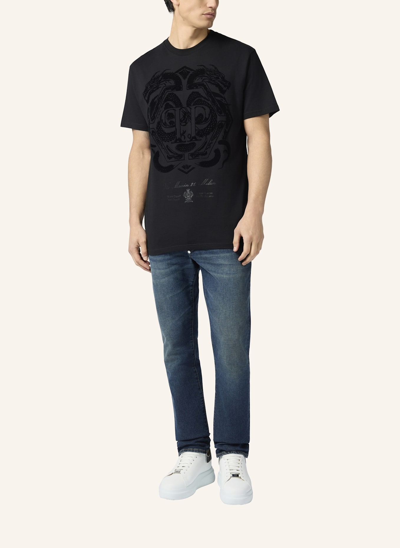PHILIPP PLEIN PHILIPP PLEIN Printed Round Neck T-Shirt Dragon: SCHWARZ