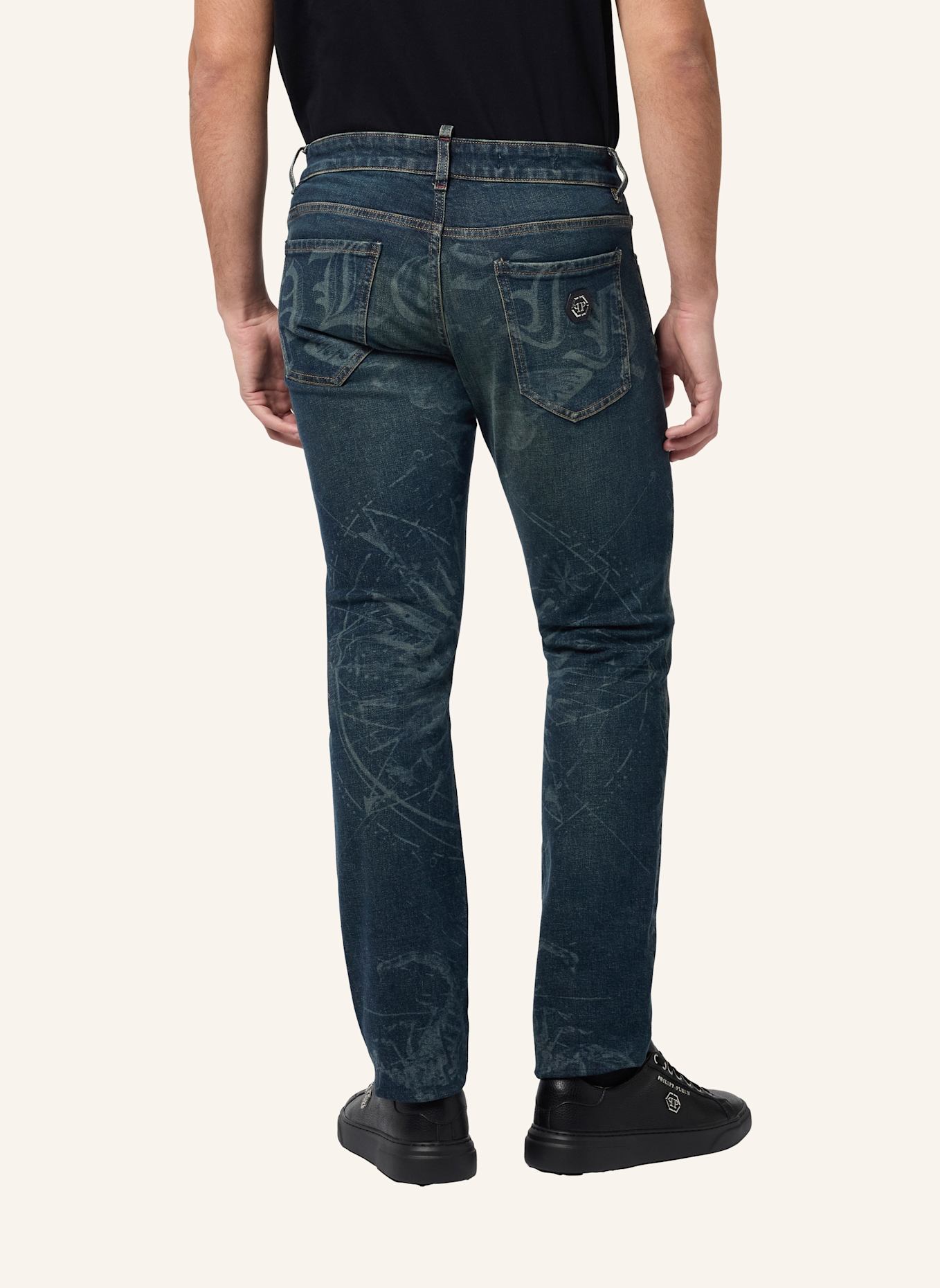 PHILIPP PLEIN PHILIPP PLEIN Printed Super Straight Cut Jeans Tattoo: BLAU