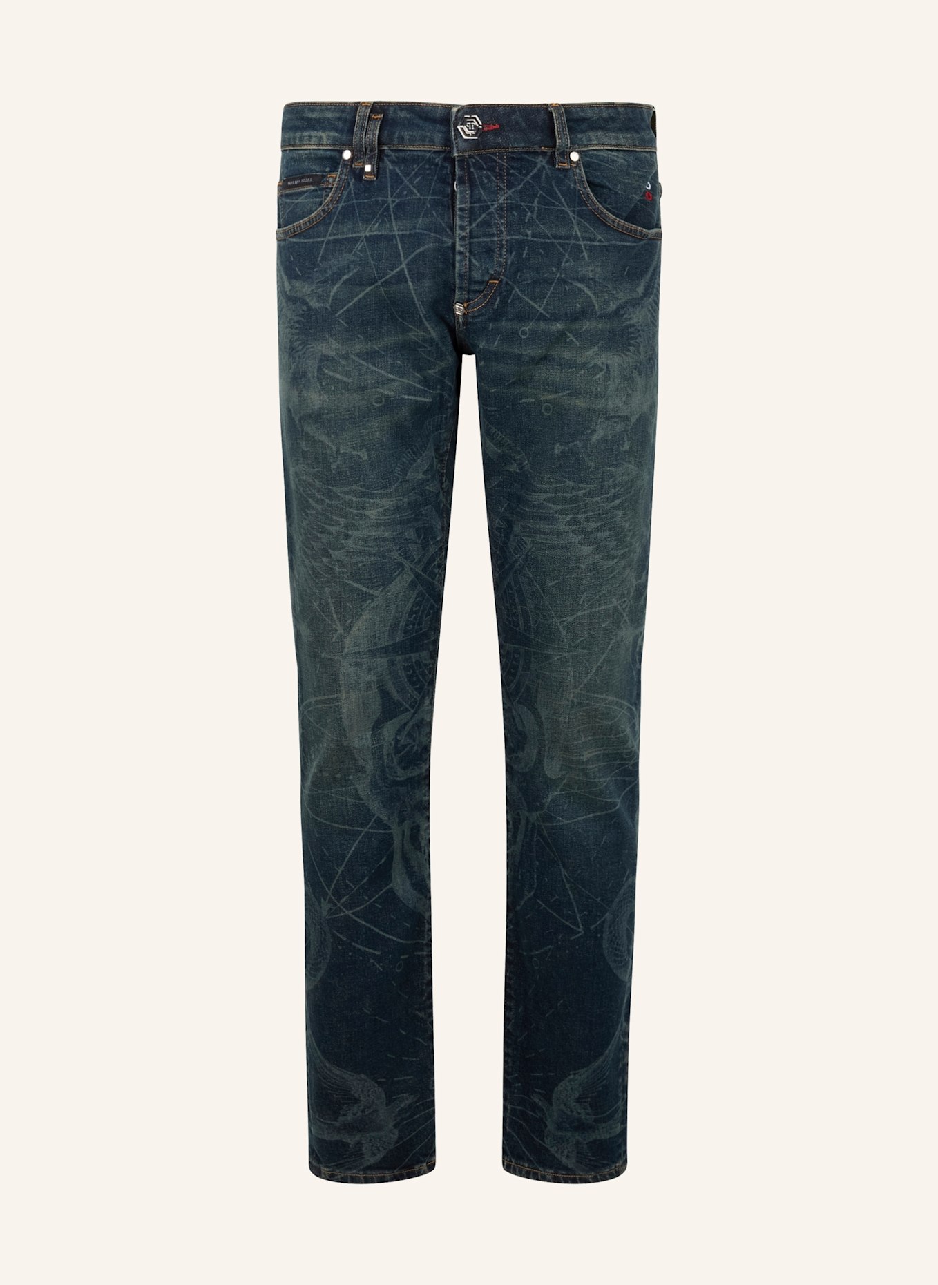PHILIPP PLEIN PHILIPP PLEIN Printed Super Straight Cut Jeans Tattoo: BLAU