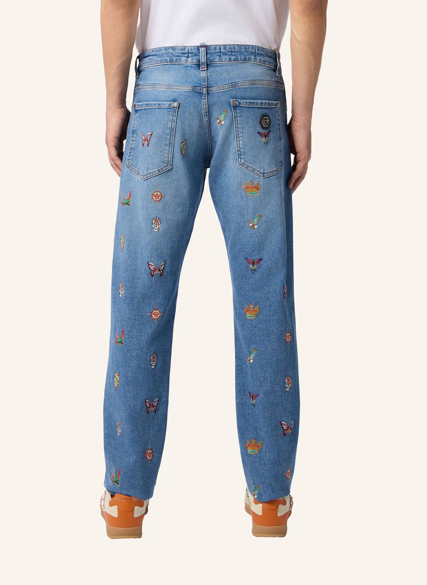 PHILIPP PLEIN PHILIPP PLEIN Embroidered Super Straight Cut Jeans: HELLBLAU