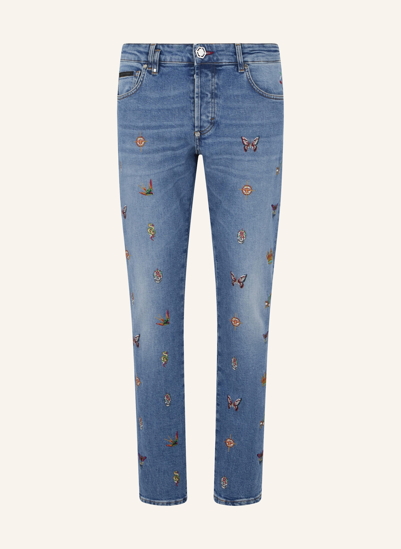 PHILIPP PLEIN PHILIPP PLEIN Embroidered Super Straight Cut Jeans: HELLBLAU