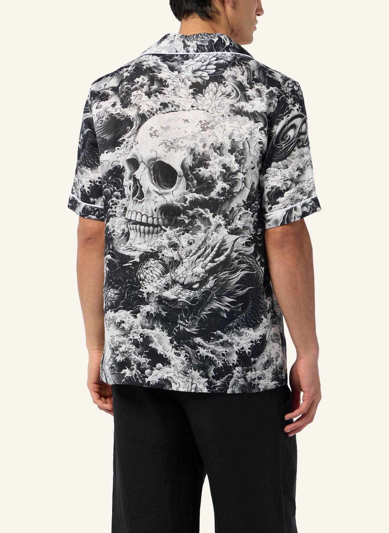 PHILIPP PLEIN PHILIPP PLEIN Linen Bowling Shirt All-Over Ceramic: SCHWARZ