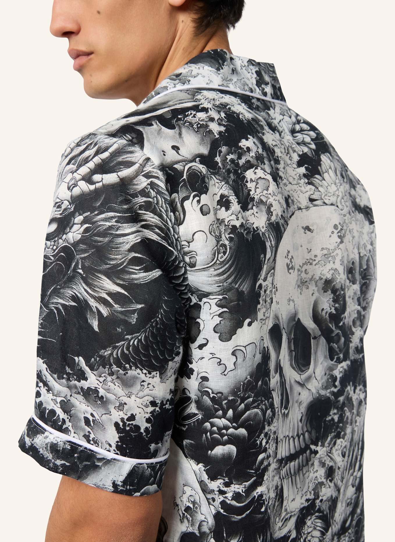 PHILIPP PLEIN PHILIPP PLEIN Linen Bowling Shirt All-Over Ceramic: SCHWARZ