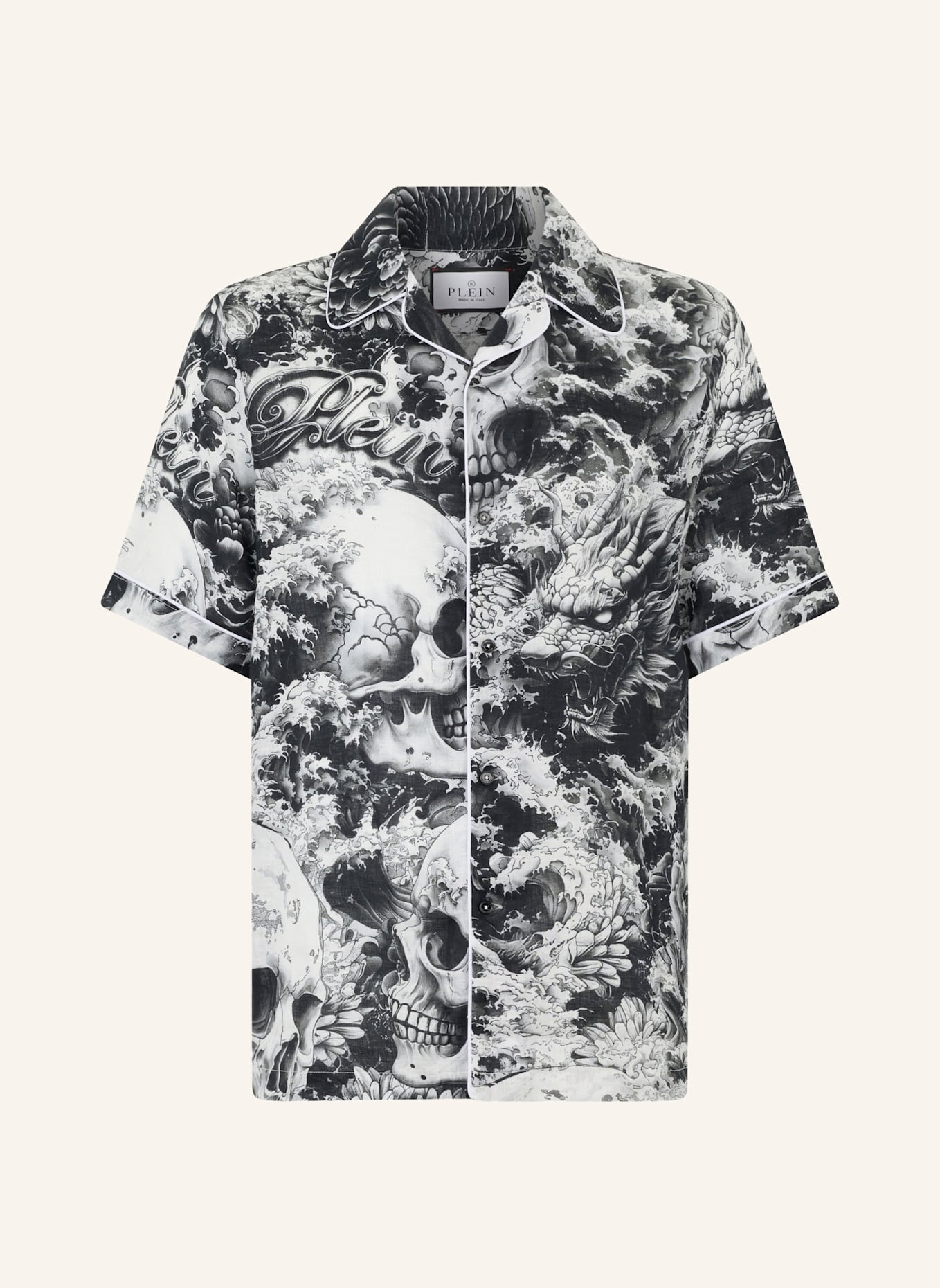PHILIPP PLEIN PHILIPP PLEIN Linen Bowling Shirt All-Over Ceramic: SCHWARZ