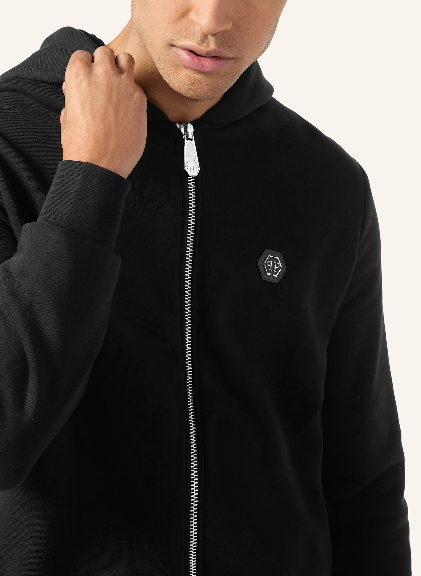PHILIPP PLEIN Kapuzen-Sweatjacket SKULL: SCHWARZ