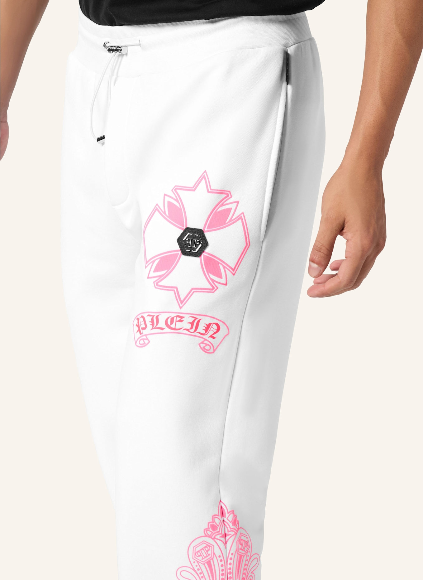 PHILIPP PLEIN Jogginghosen CHROME: WEISS/ NEONROSA