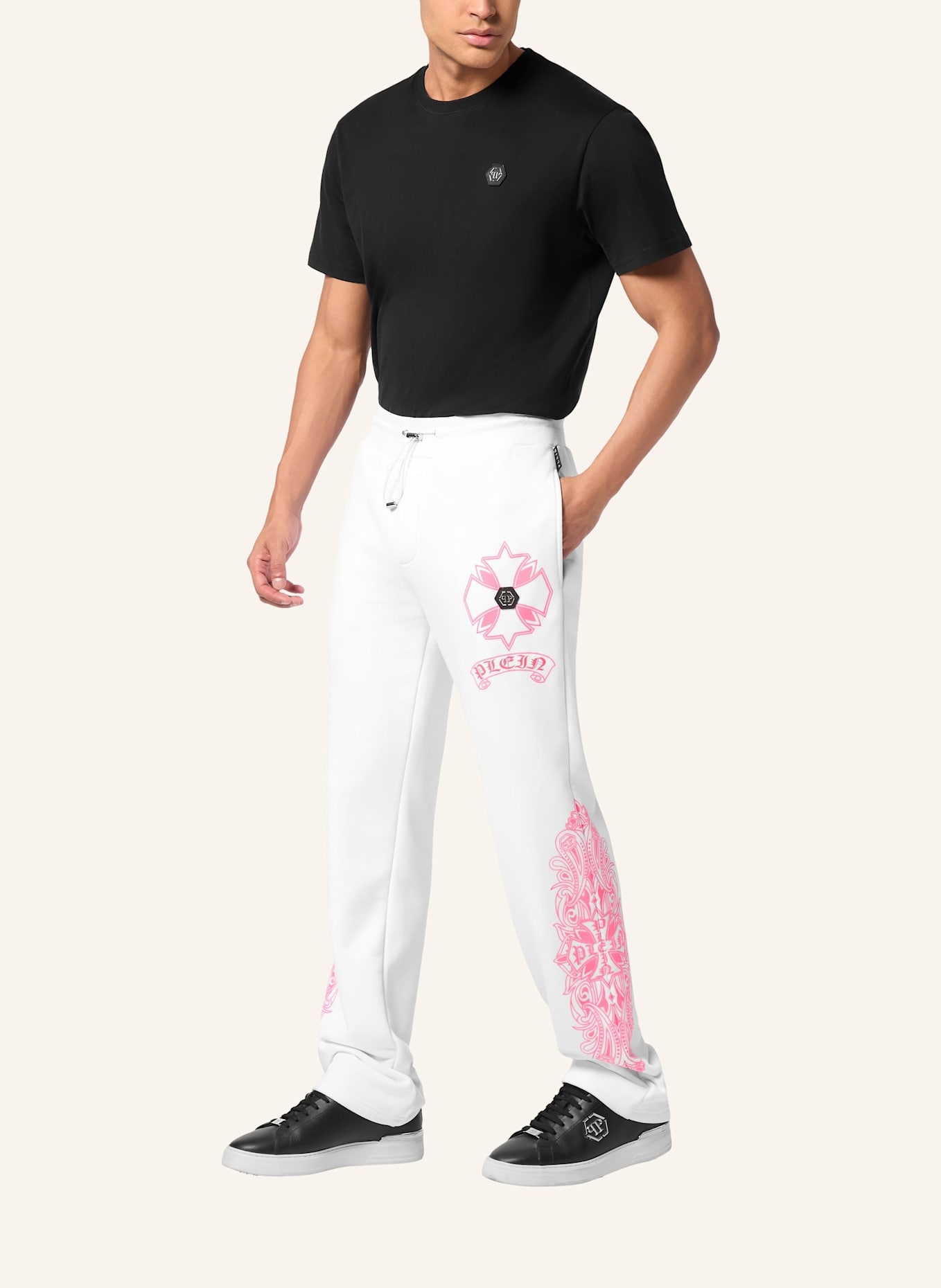 PHILIPP PLEIN Jogginghosen CHROME: WEISS/ NEONROSA