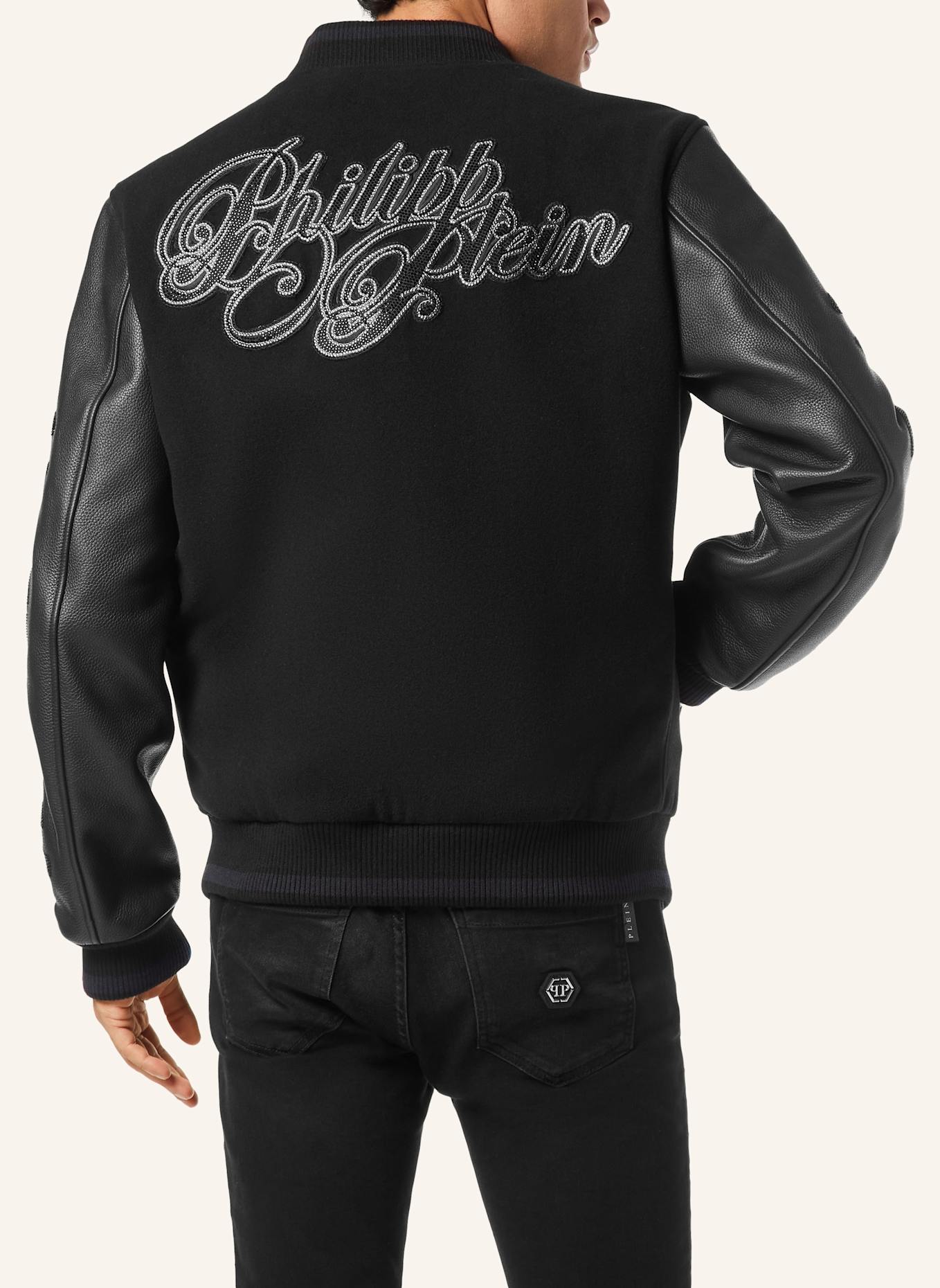 PHILIPP PLEIN Leder-Bomber WOOL &AMP: SCHWARZ