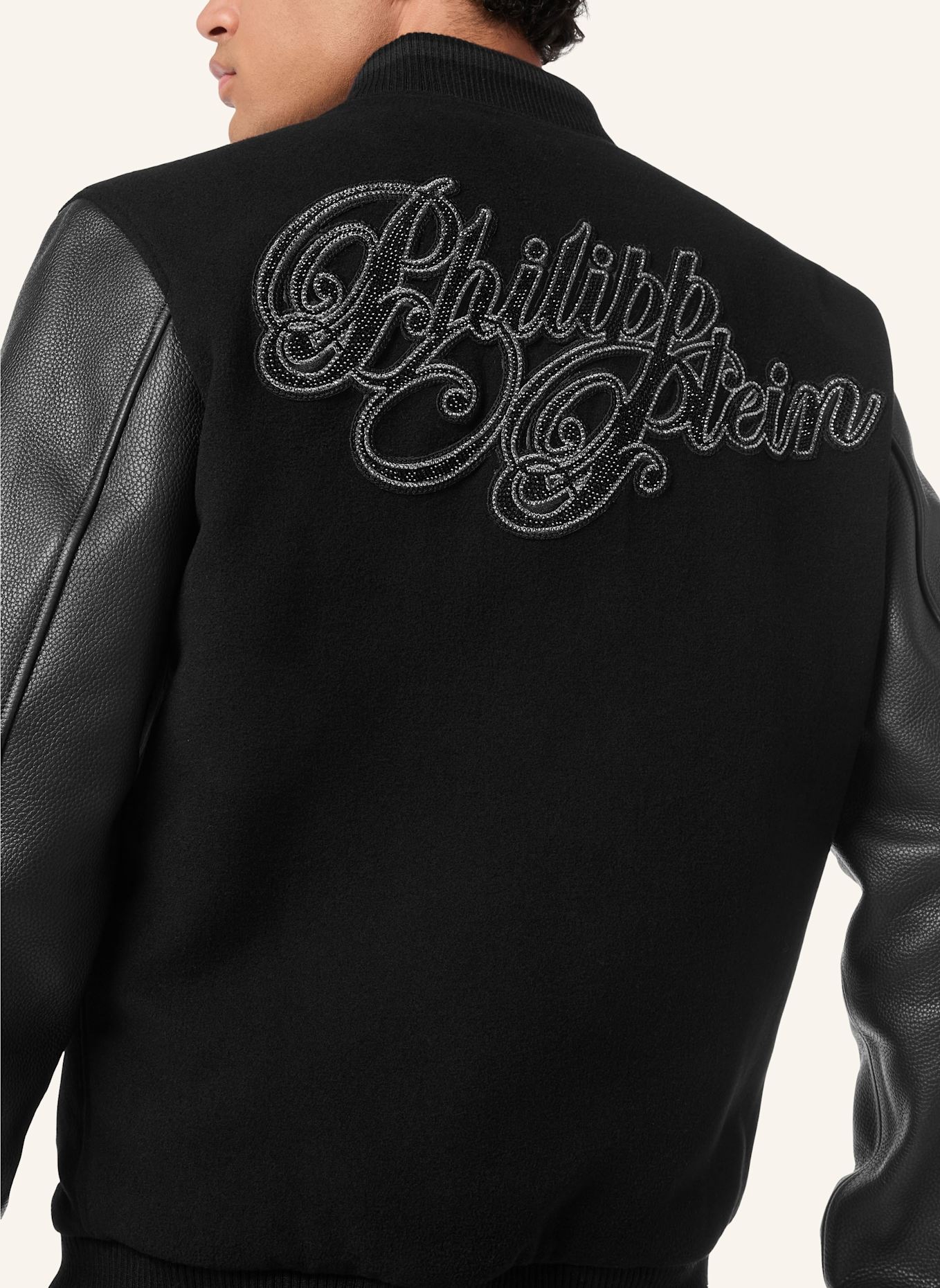 PHILIPP PLEIN Leder-Bomber WOOL &AMP: SCHWARZ