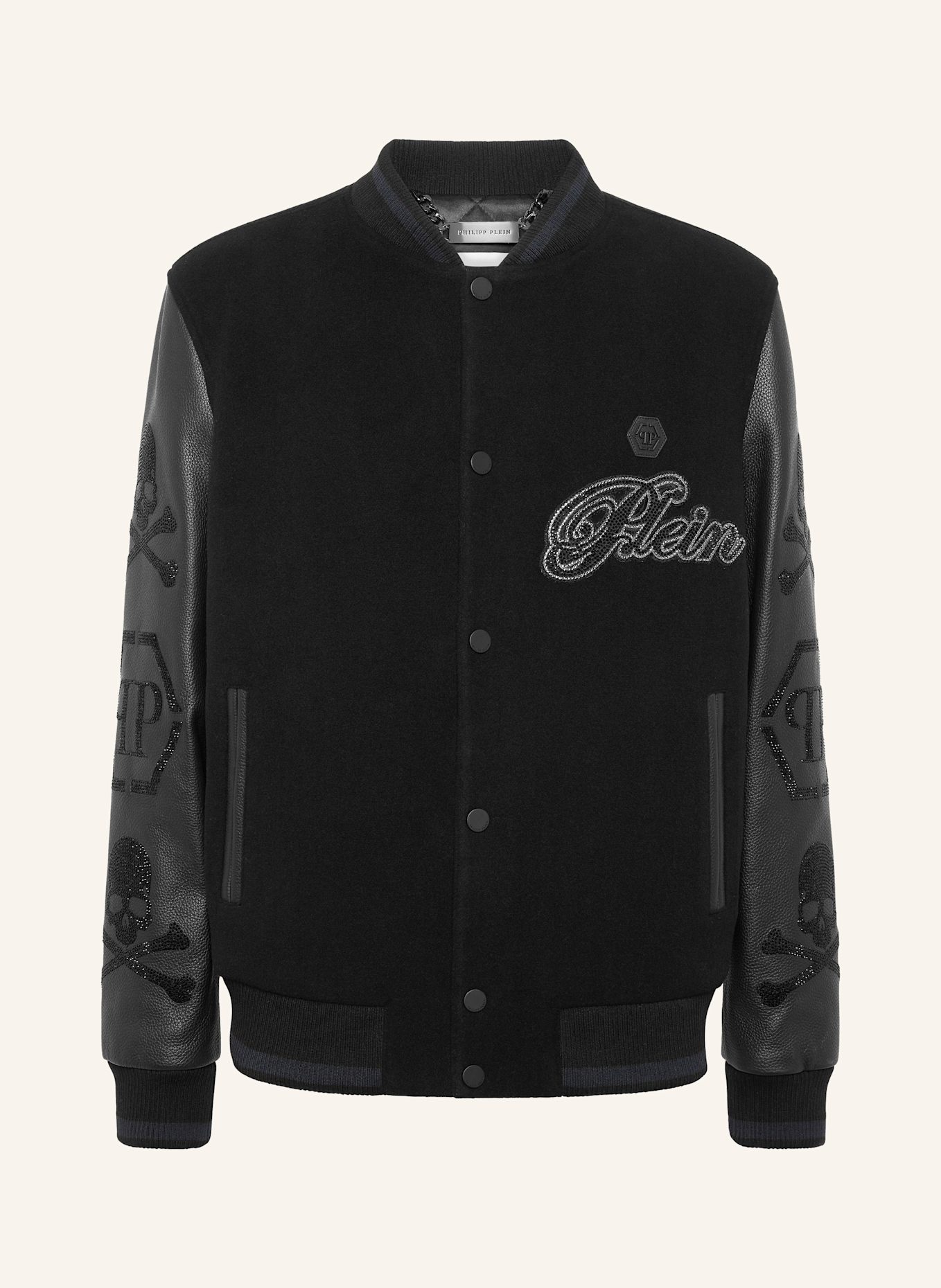 PHILIPP PLEIN Leder-Bomber WOOL &AMP: SCHWARZ
