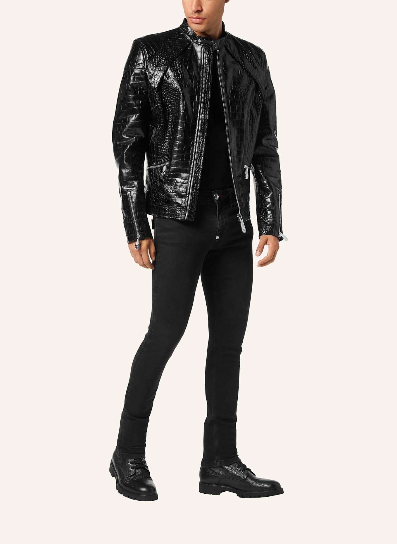 PHILIPP PLEIN Leder-Moto-Jacke COCCO: SCHWARZ