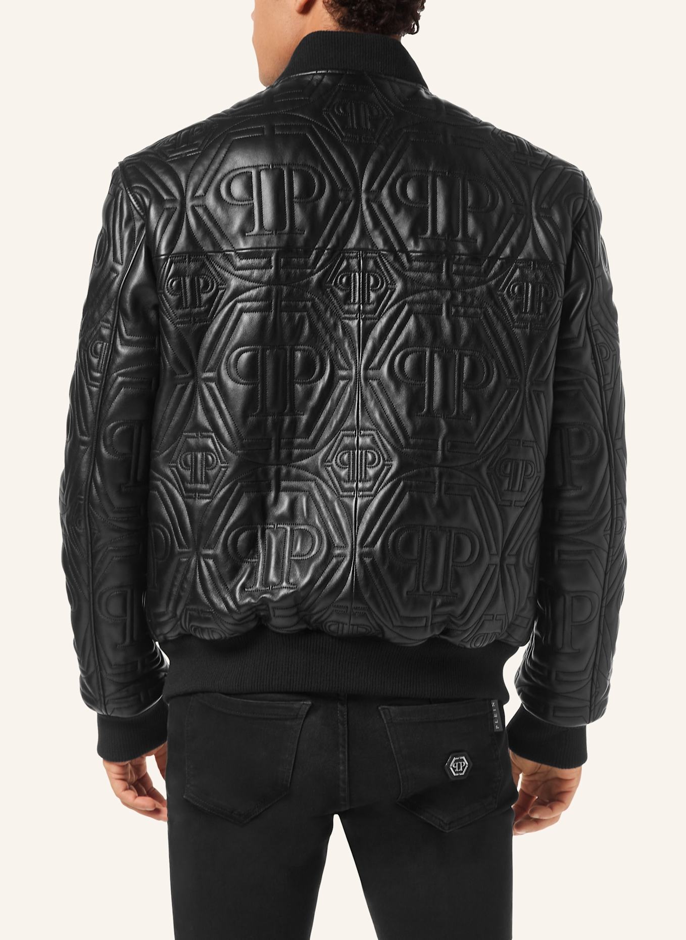 PHILIPP PLEIN Leder-Bomber MONOGRAM: SCHWARZ