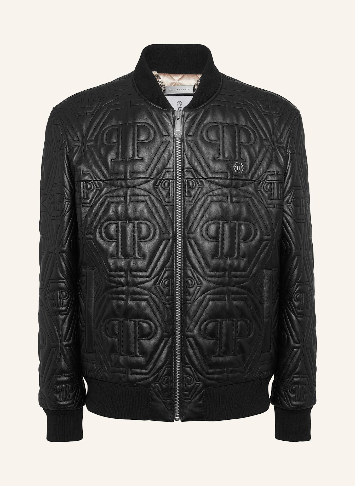 PHILIPP PLEIN Leder-Bomber MONOGRAM: SCHWARZ
