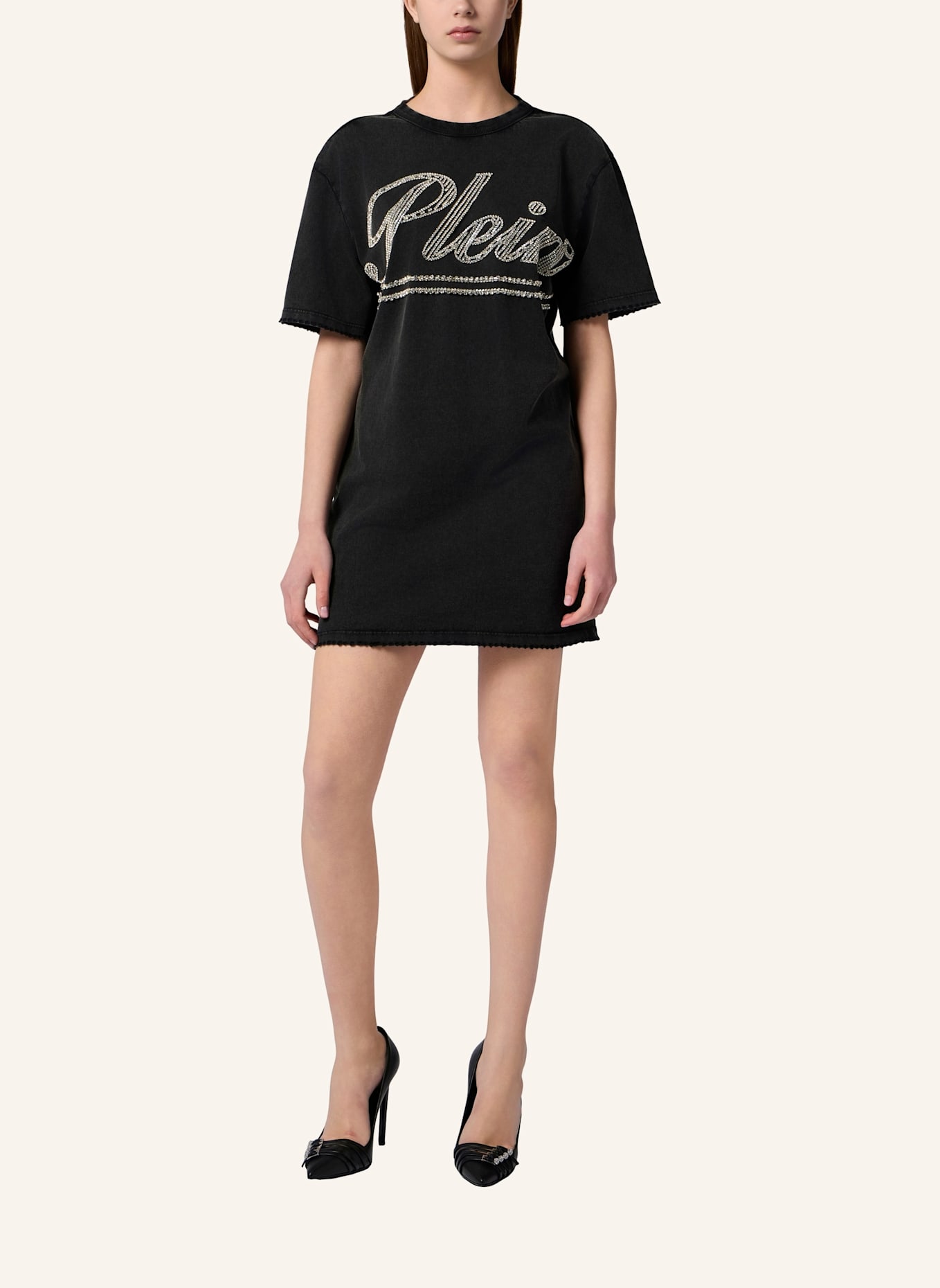 PHILIPP PLEIN PHILIPP PLEIN Open Back T-Shirt Dress Strass Signature: SCHWARZ
