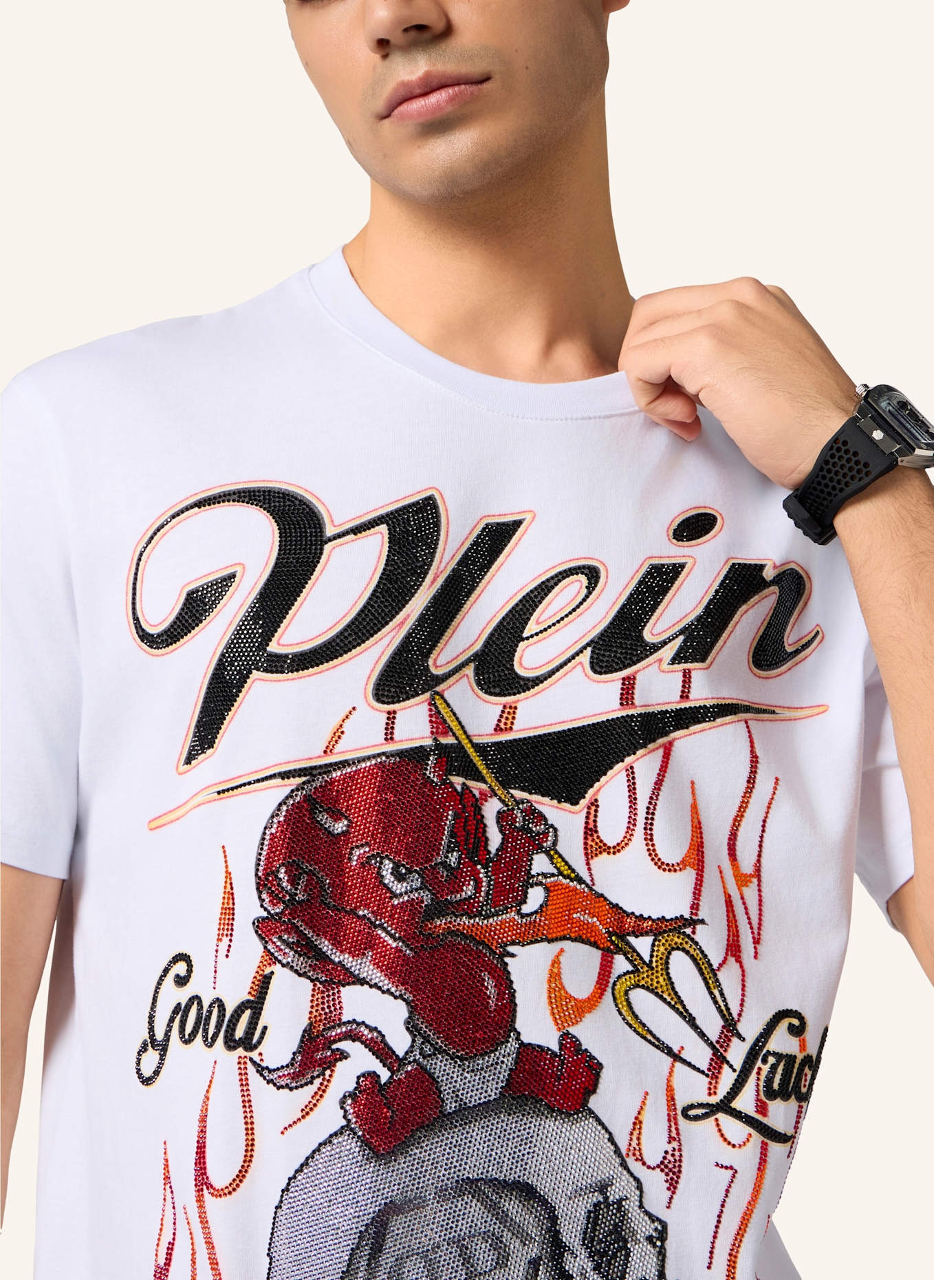 PHILIPP PLEIN PHILIPP PLEIN Round Neck T-Shirt Little Devil Crystal: WEISS