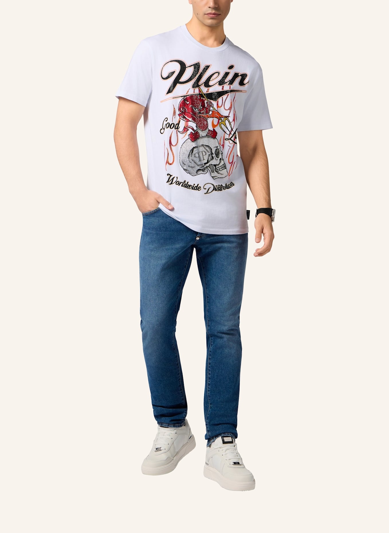 PHILIPP PLEIN PHILIPP PLEIN Round Neck T-Shirt Little Devil Crystal: WEISS