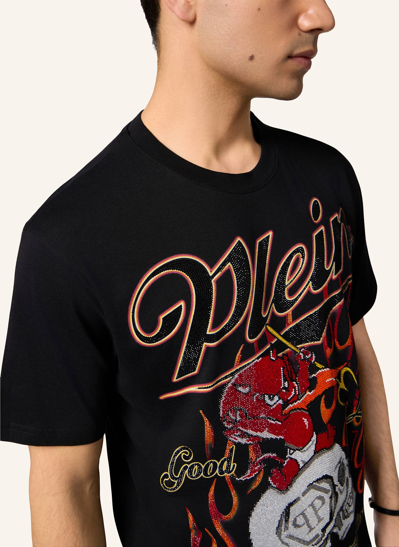 PHILIPP PLEIN PHILIPP PLEIN Round Neck T-Shirt Little Devil Crystal: SCHWARZ