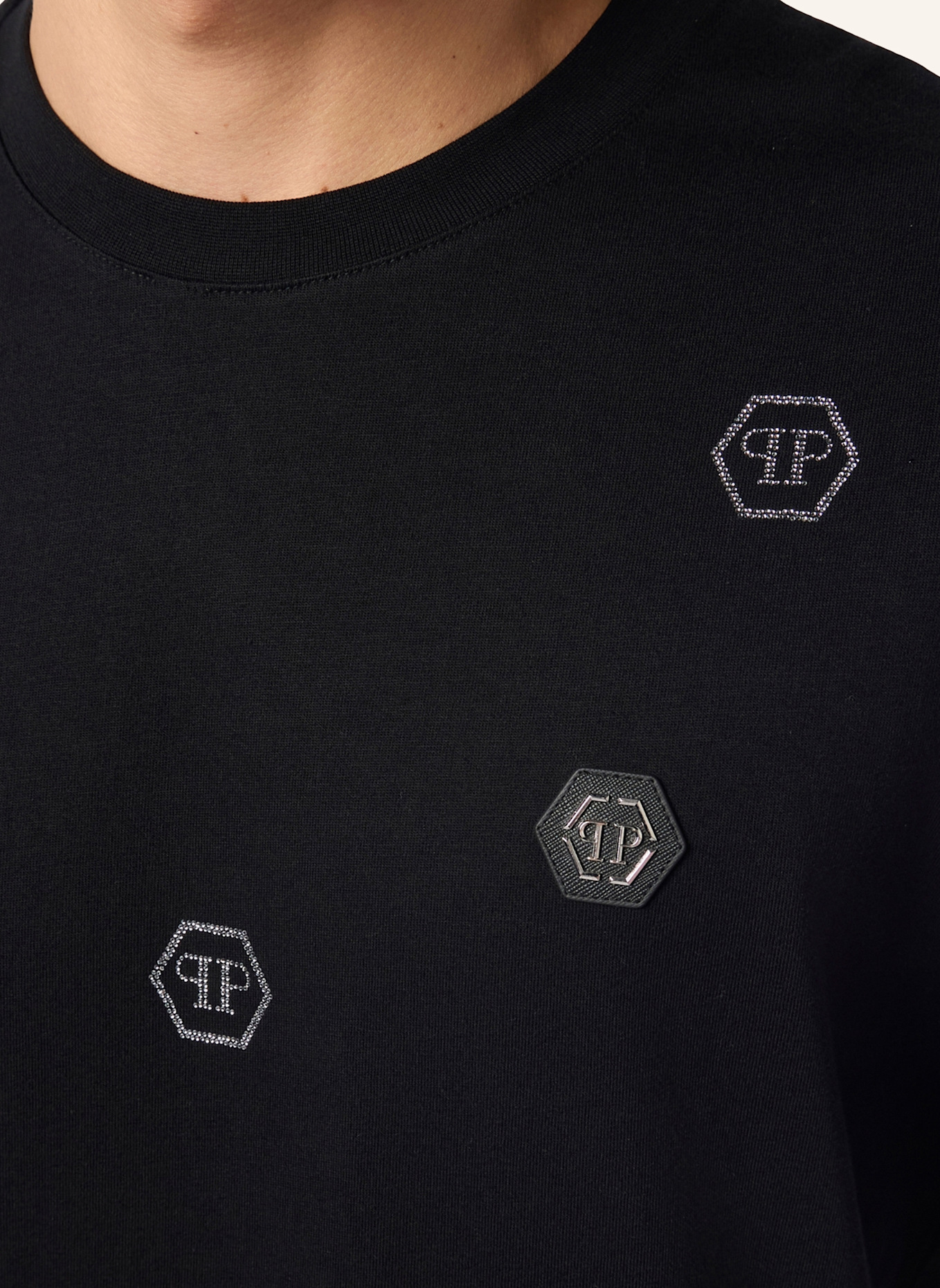 PHILIPP PLEIN PHILIPP PLEIN Round Neck T-Shirt Monogram Stones Monogram: SCHWARZ