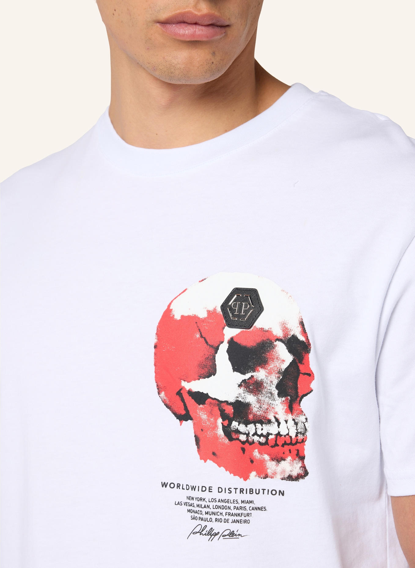 PHILIPP PLEIN PHILIPP PLEIN Roundneck T-Shirt Puffy Red Skull Skull: WEISS