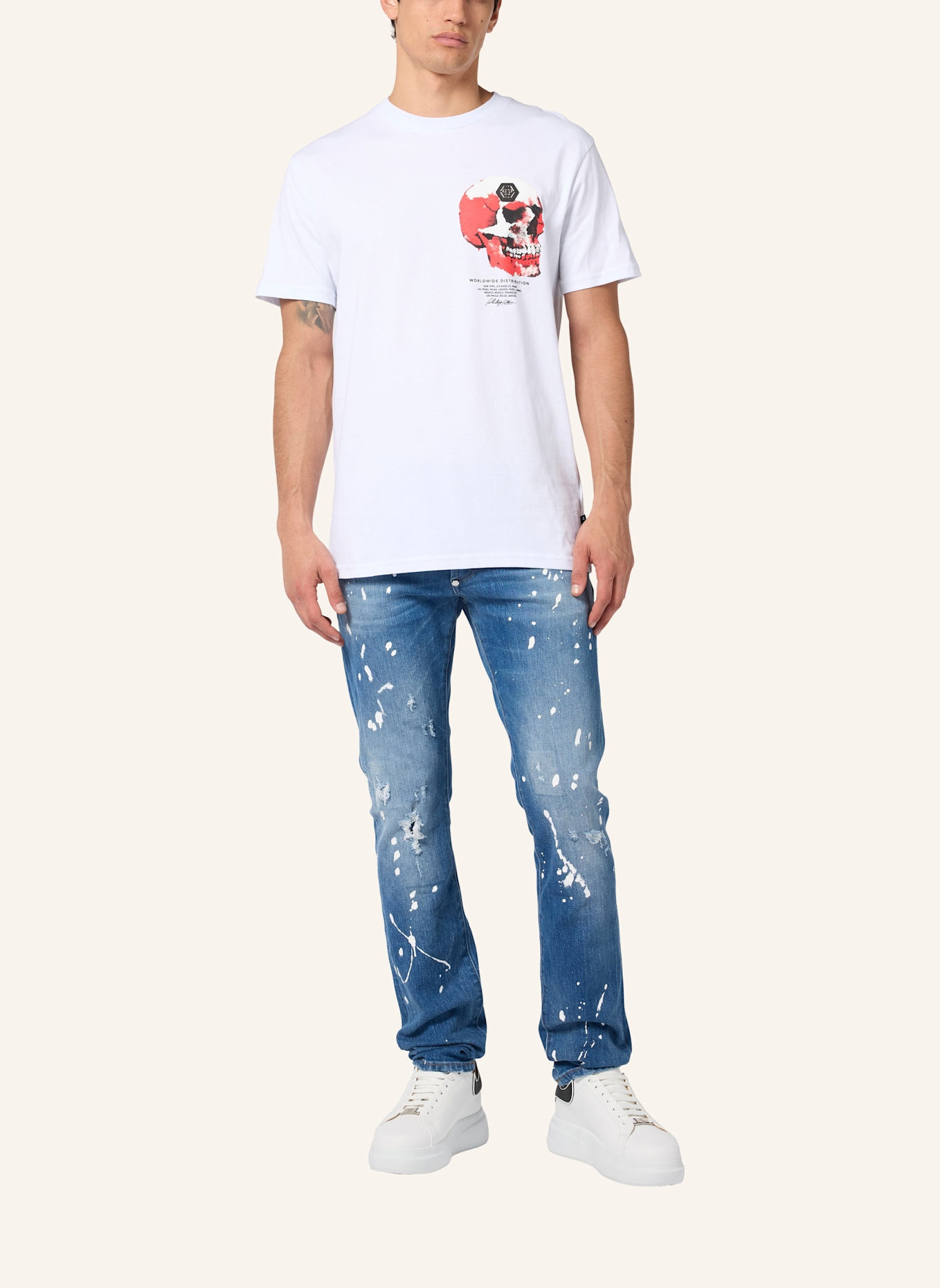 PHILIPP PLEIN PHILIPP PLEIN Roundneck T-Shirt Puffy Red Skull Skull: WEISS