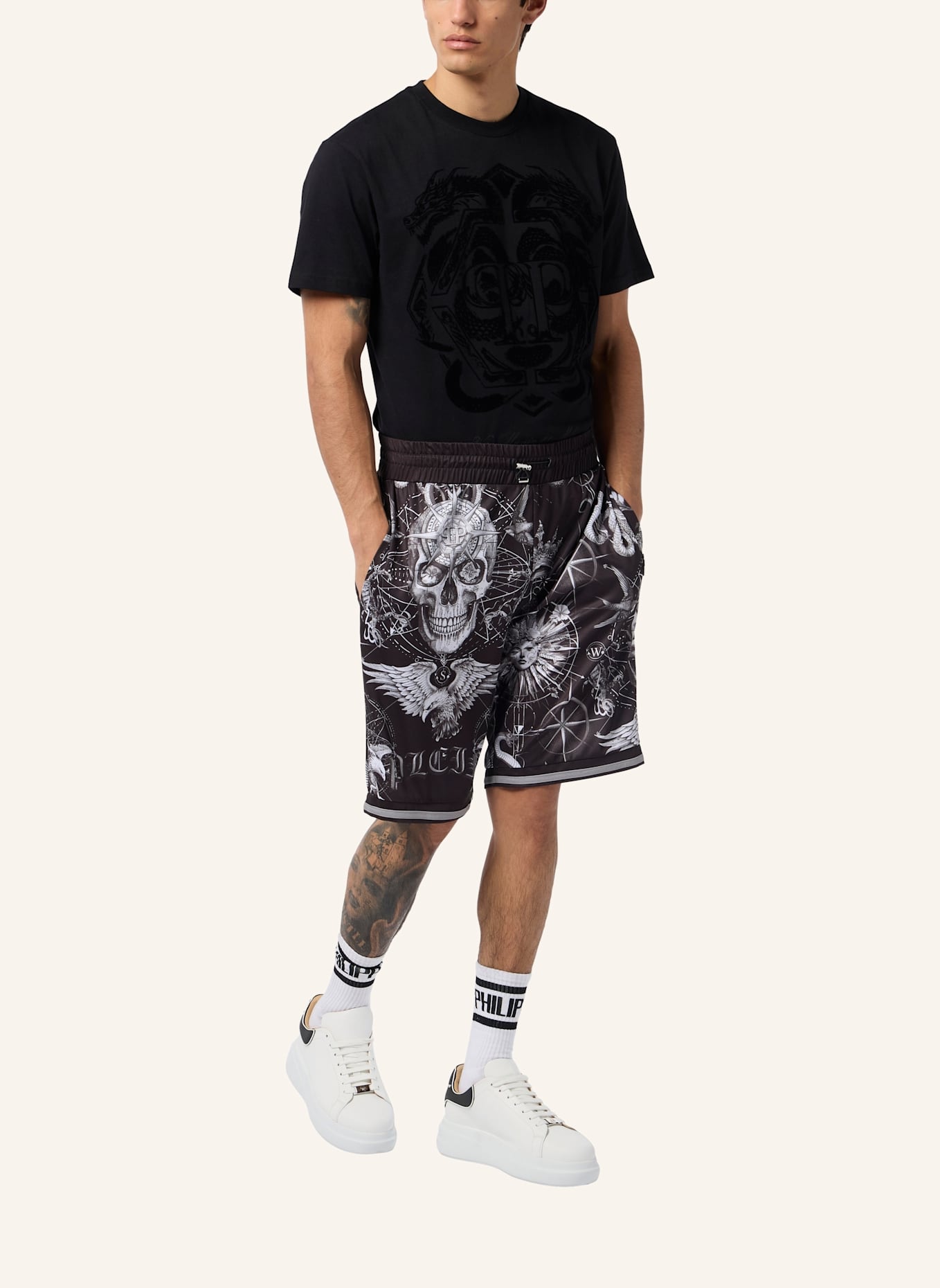 PHILIPP PLEIN PHILIPP PLEIN Mesh Basketball Shorts Tattoo: SCHWARZ
