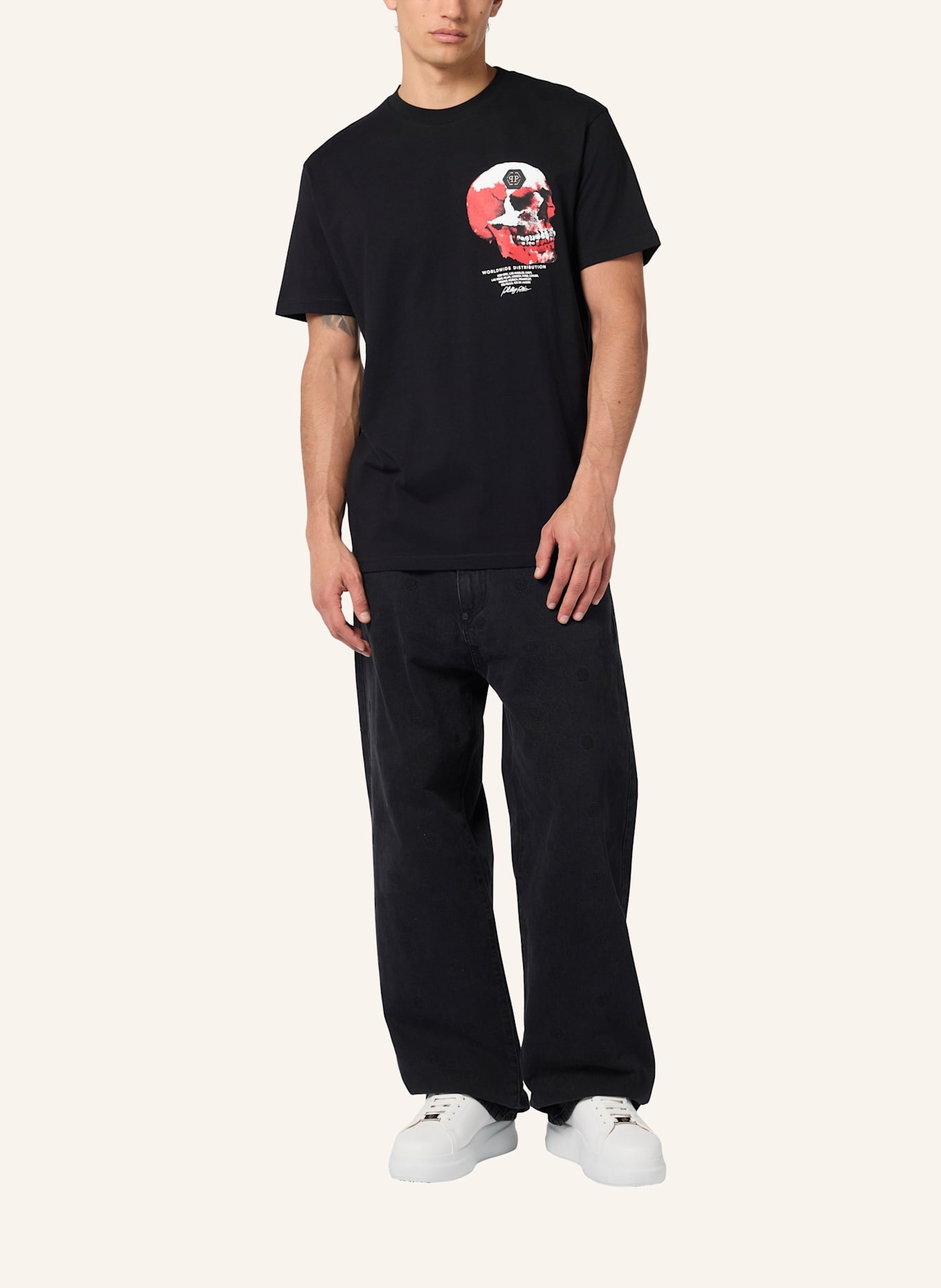 PHILIPP PLEIN PHILIPP PLEIN Roundneck T-Shirt Puffy Red Skull Skull: SCHWARZ