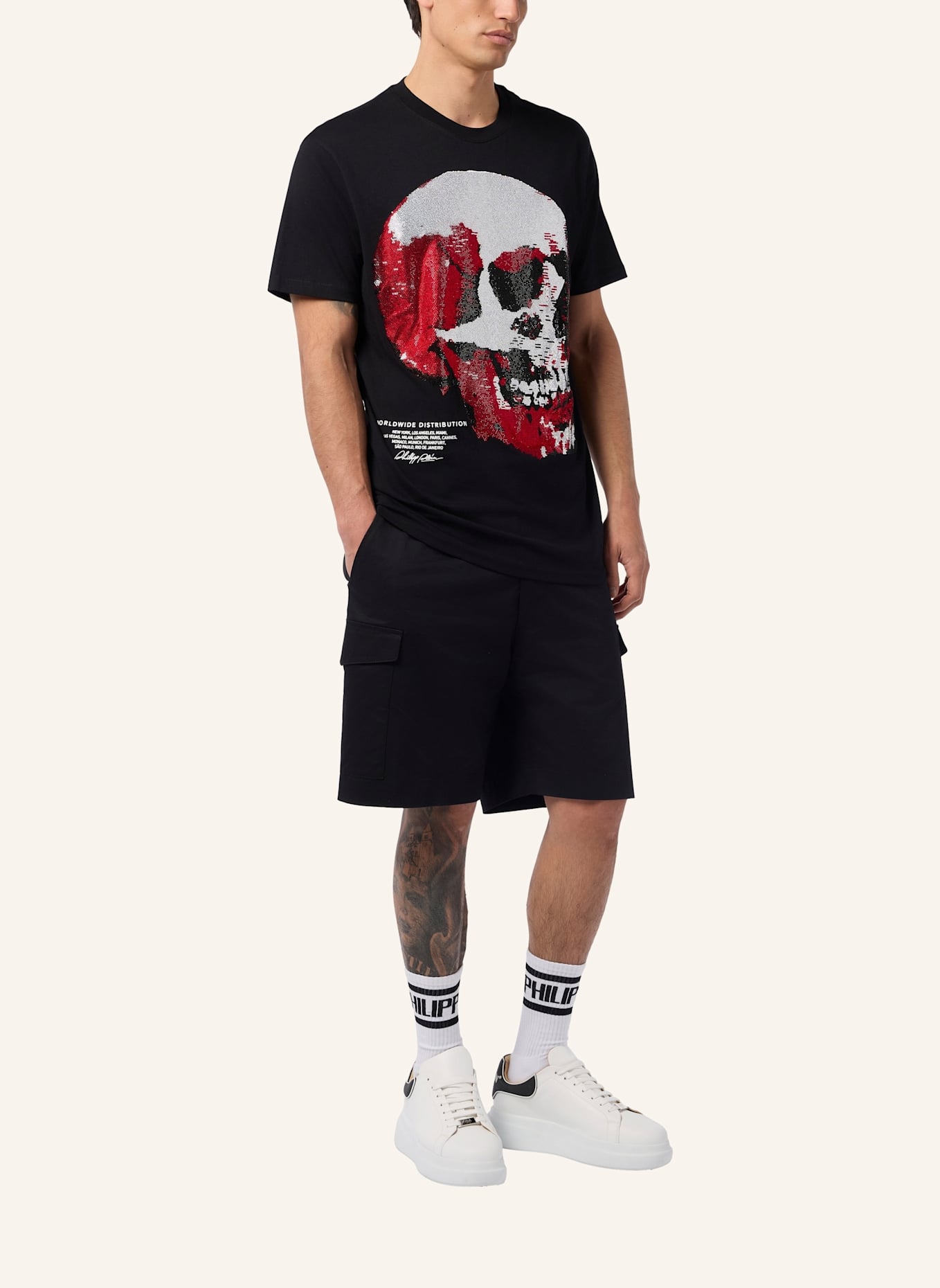 PHILIPP PLEIN PHILIPP PLEIN Round Neck T-Shirt Red Skull Skull: SCHWARZ