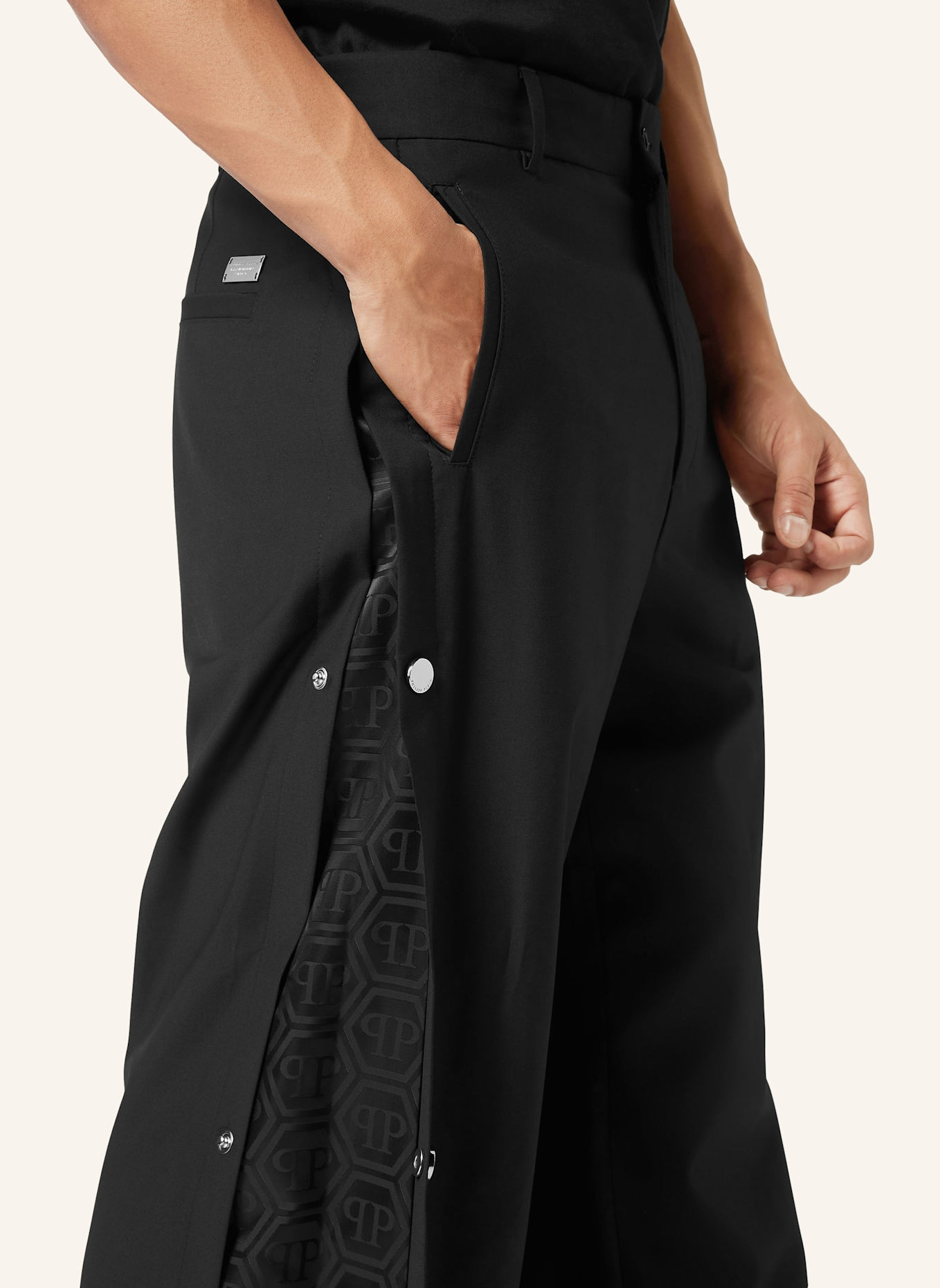 PHILIPP PLEIN Weite Hosenbeine MONOGRAM: SCHWARZ