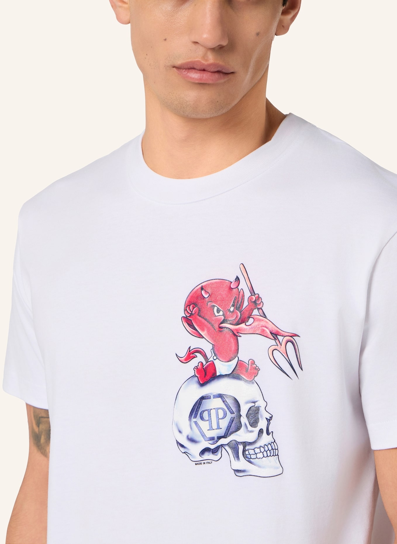 PHILIPP PLEIN PHILIPP PLEIN Round Neck T-Shirt Baby Devil Small: WEISS